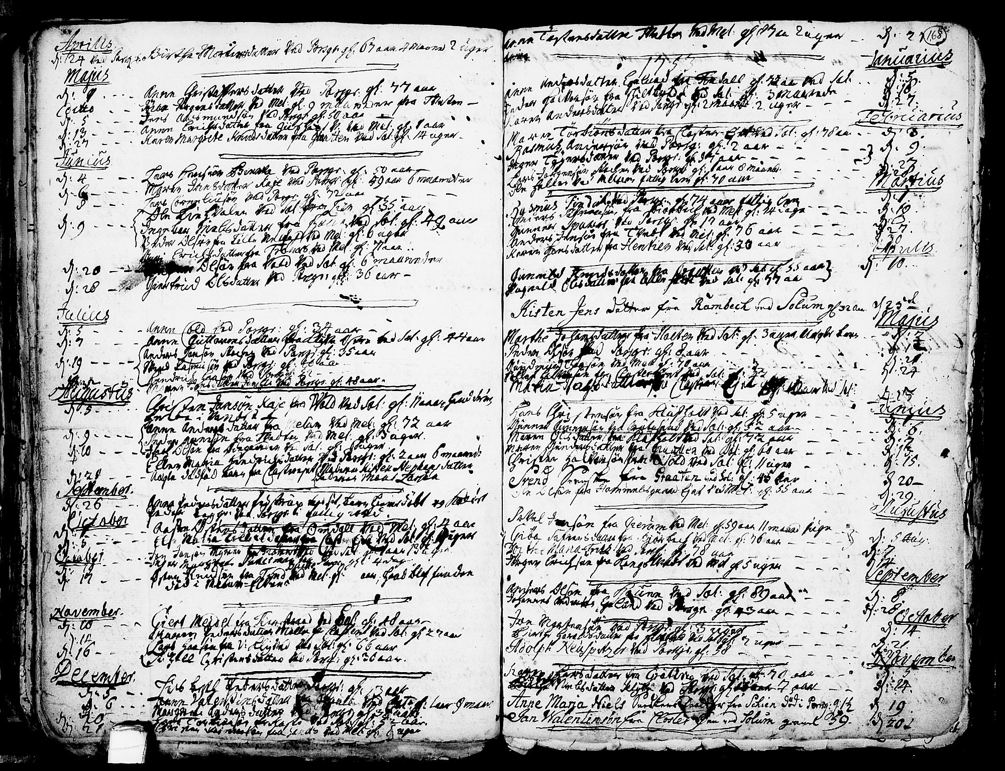Solum kirkebøker, SAKO/A-306/F/Fa/L0002: Parish register (official) no. I 2, 1713-1761, p. 168