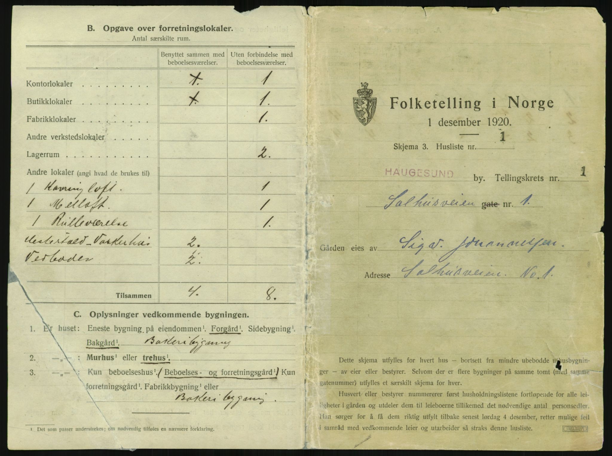 SAST, 1920 census for Haugesund, 1920, p. 73