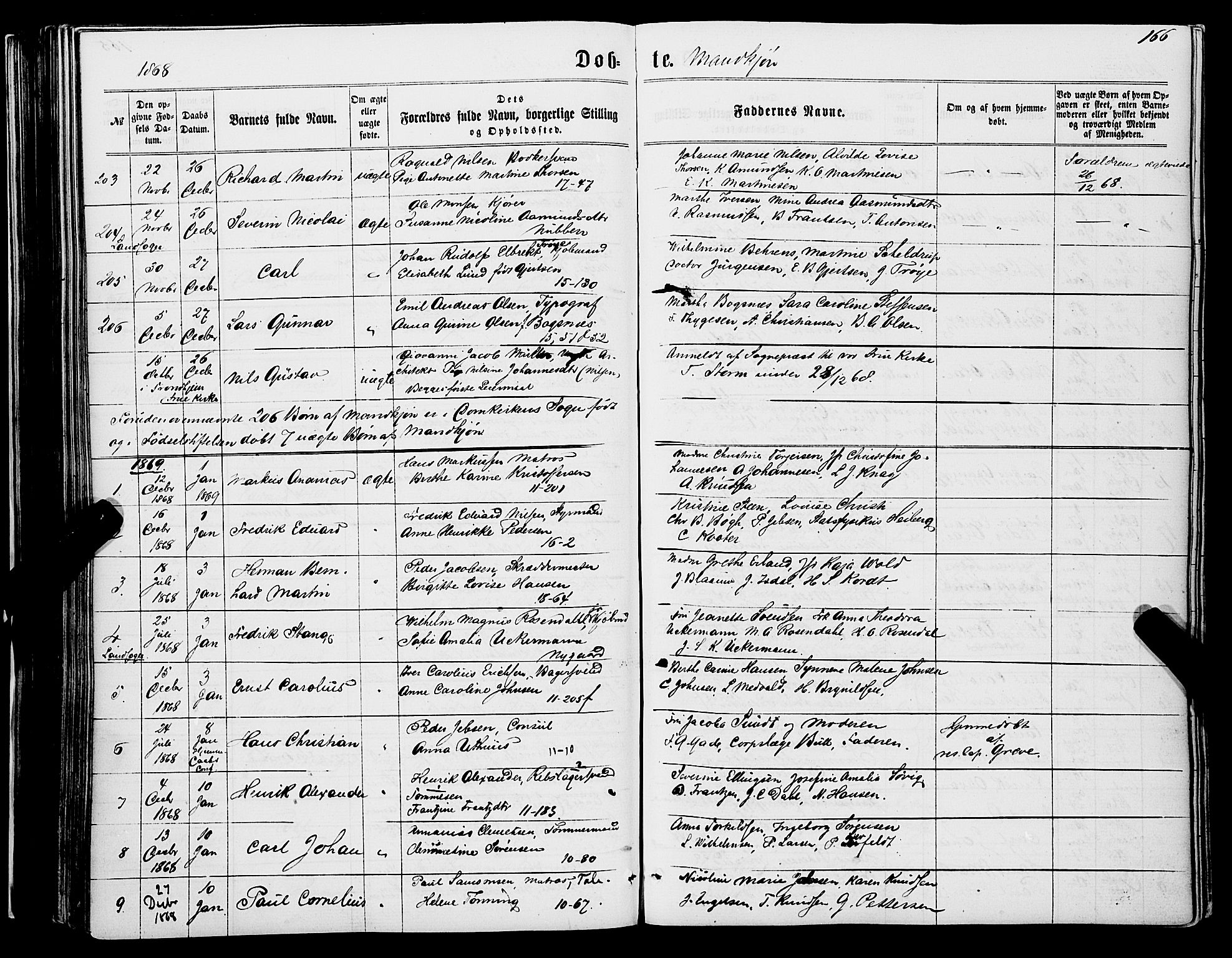 Domkirken sokneprestembete, SAB/A-74801/H/Haa/L0021: Parish register (official) no. B 4, 1859-1871, p. 166