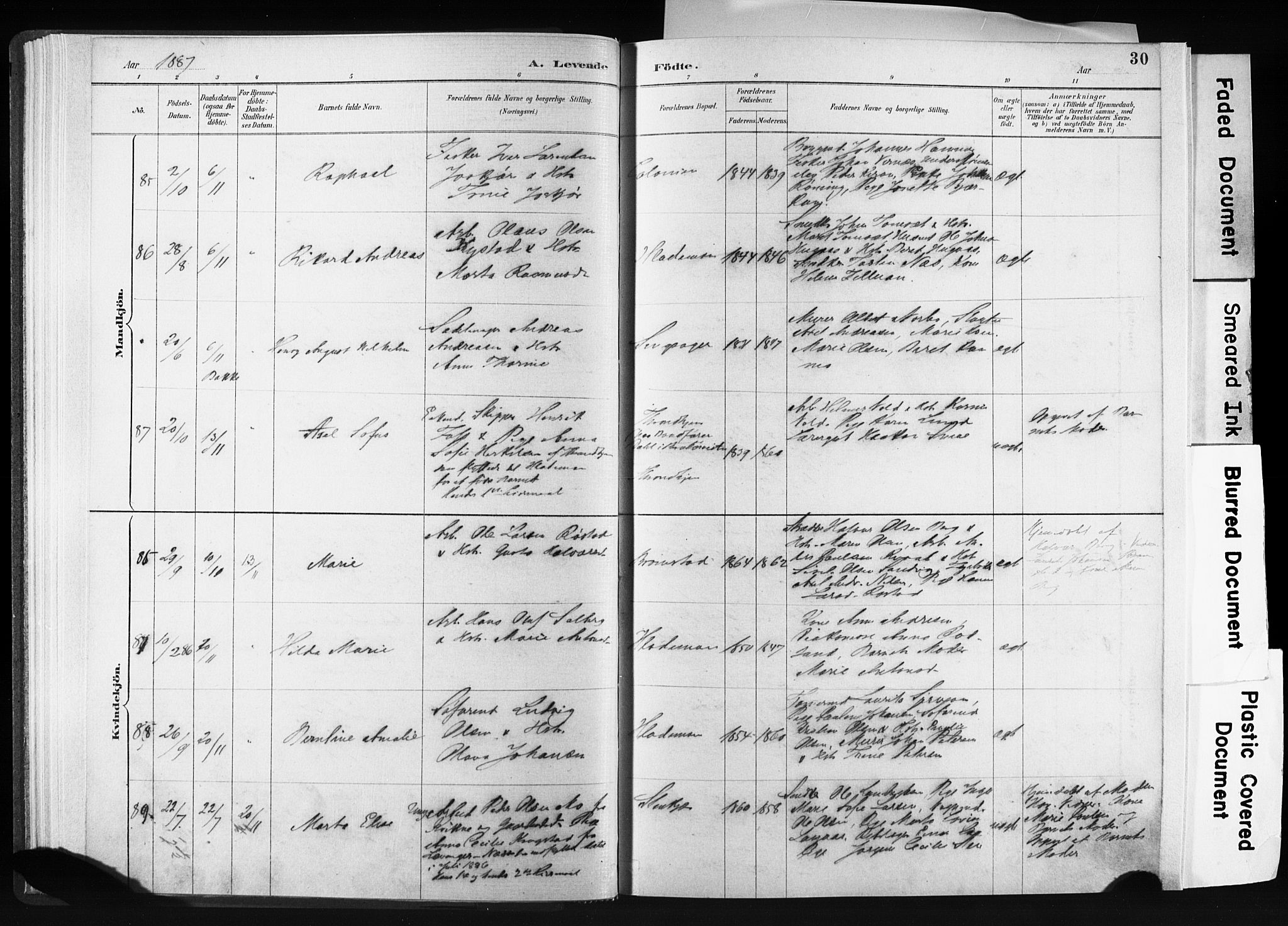 Ministerialprotokoller, klokkerbøker og fødselsregistre - Sør-Trøndelag, AV/SAT-A-1456/606/L0300: Parish register (official) no. 606A15, 1886-1893, p. 30