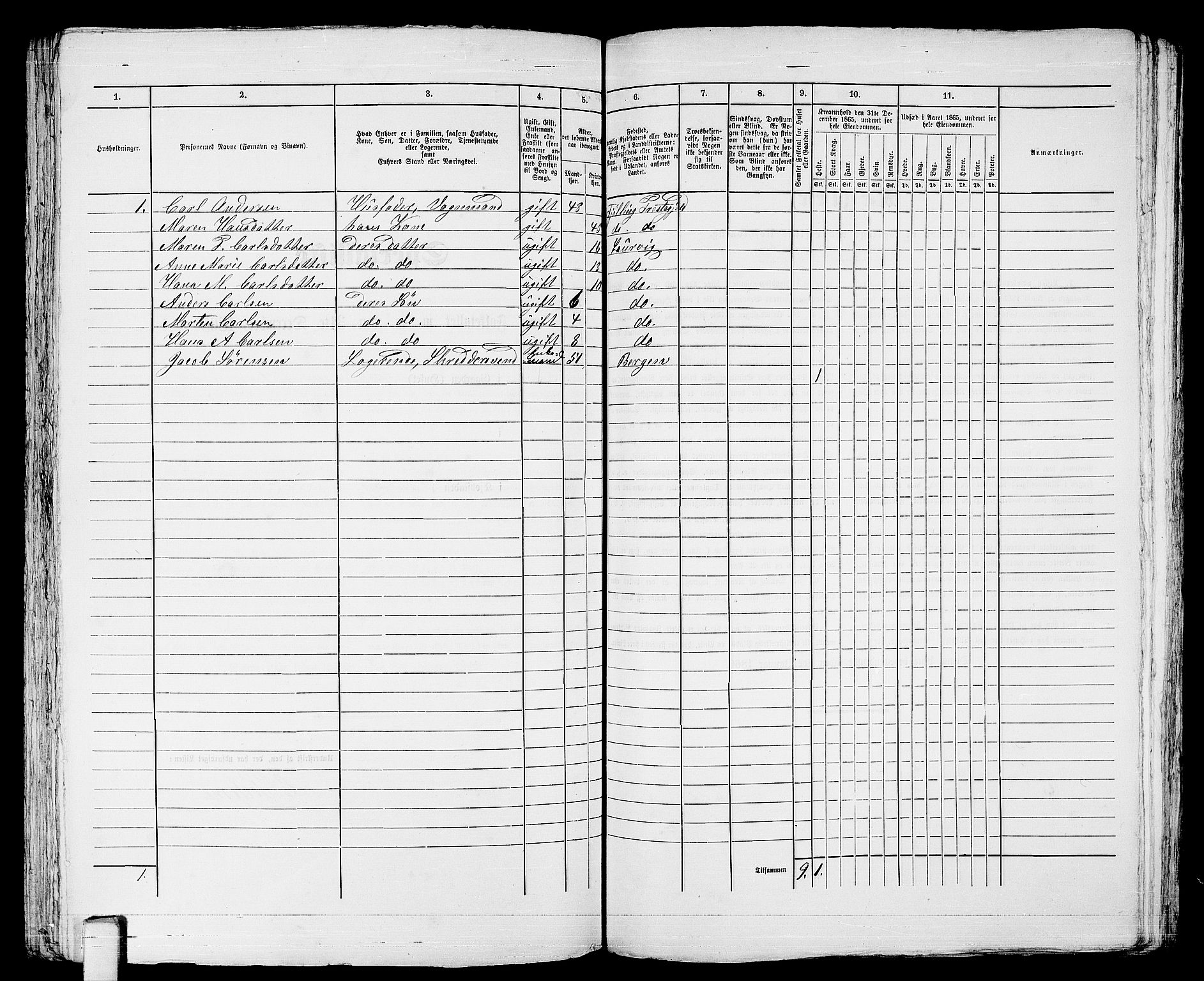 RA, 1865 census for Larvik, 1865, p. 334