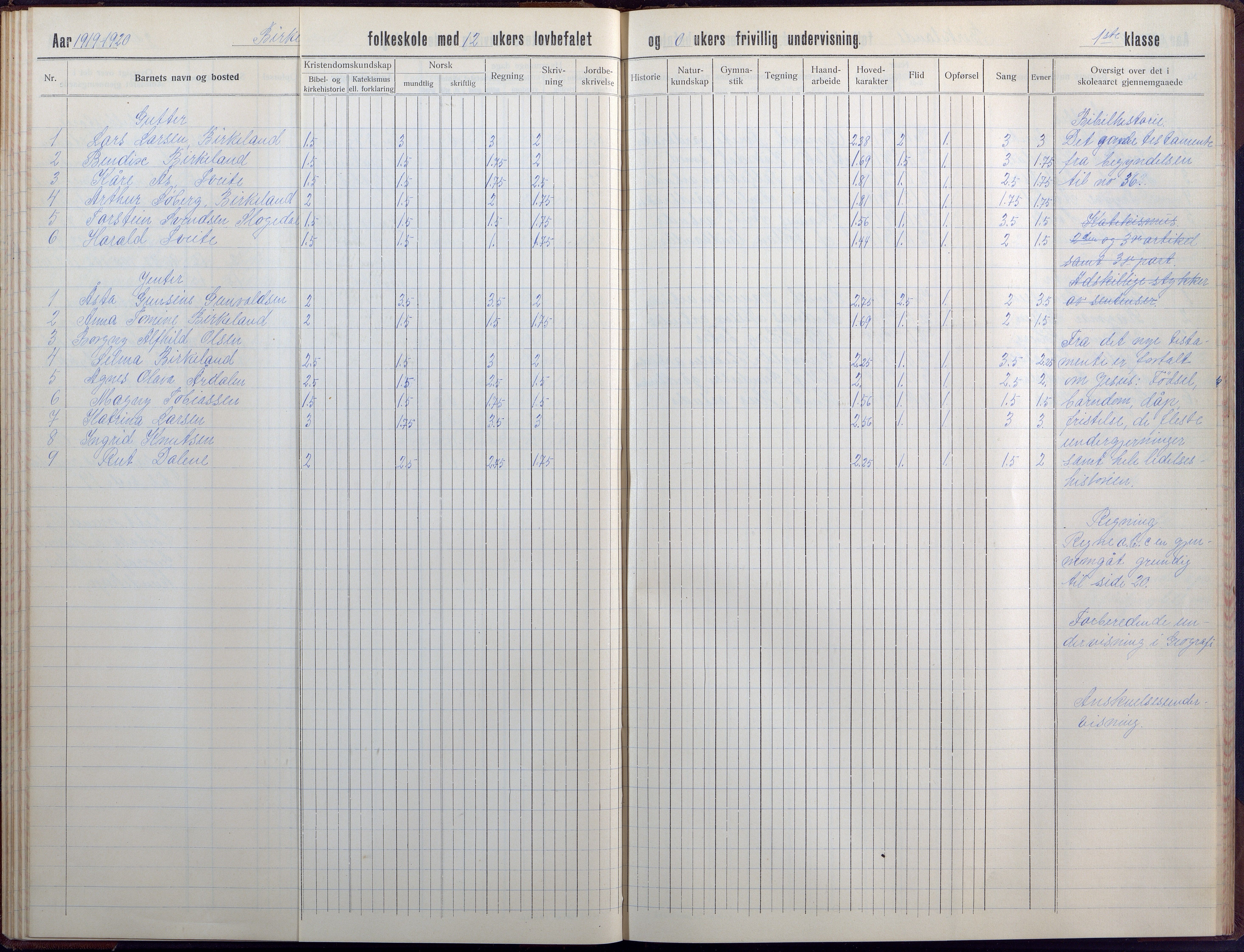 Birkenes kommune, Birkenes krets/Birkeland folkeskole frem til 1991, AAKS/KA0928-550a_91/F02/L0008: Skoleprotokoll, 1911-1930