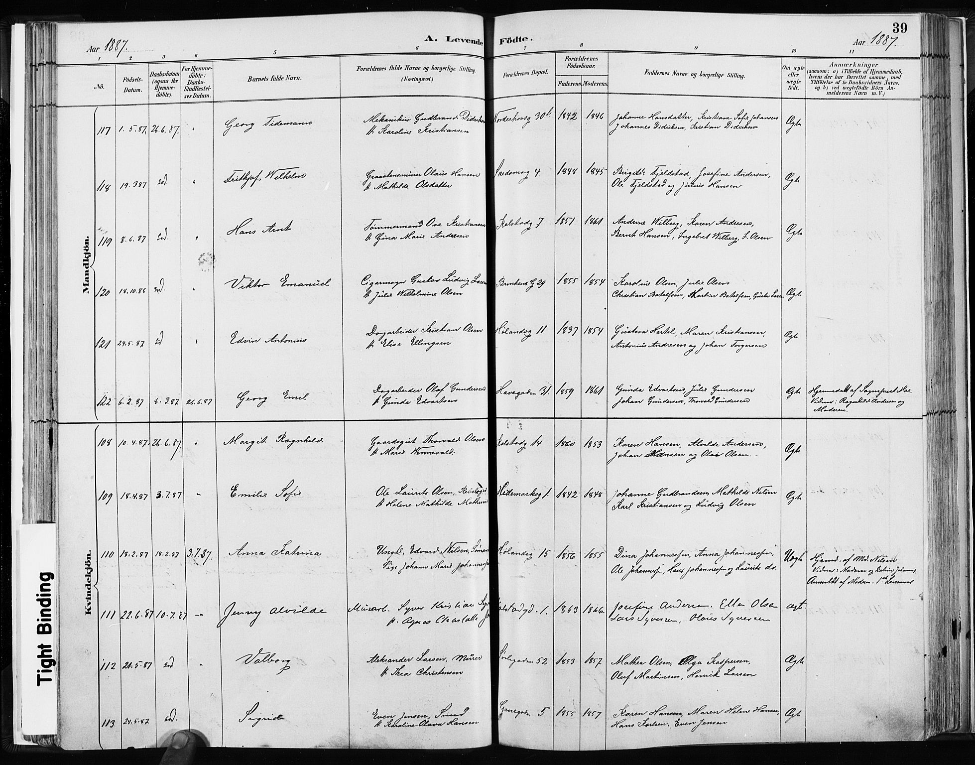 Kampen prestekontor Kirkebøker, SAO/A-10853/F/Fa/L0003: Parish register (official) no. I 3, 1886-1892, p. 39