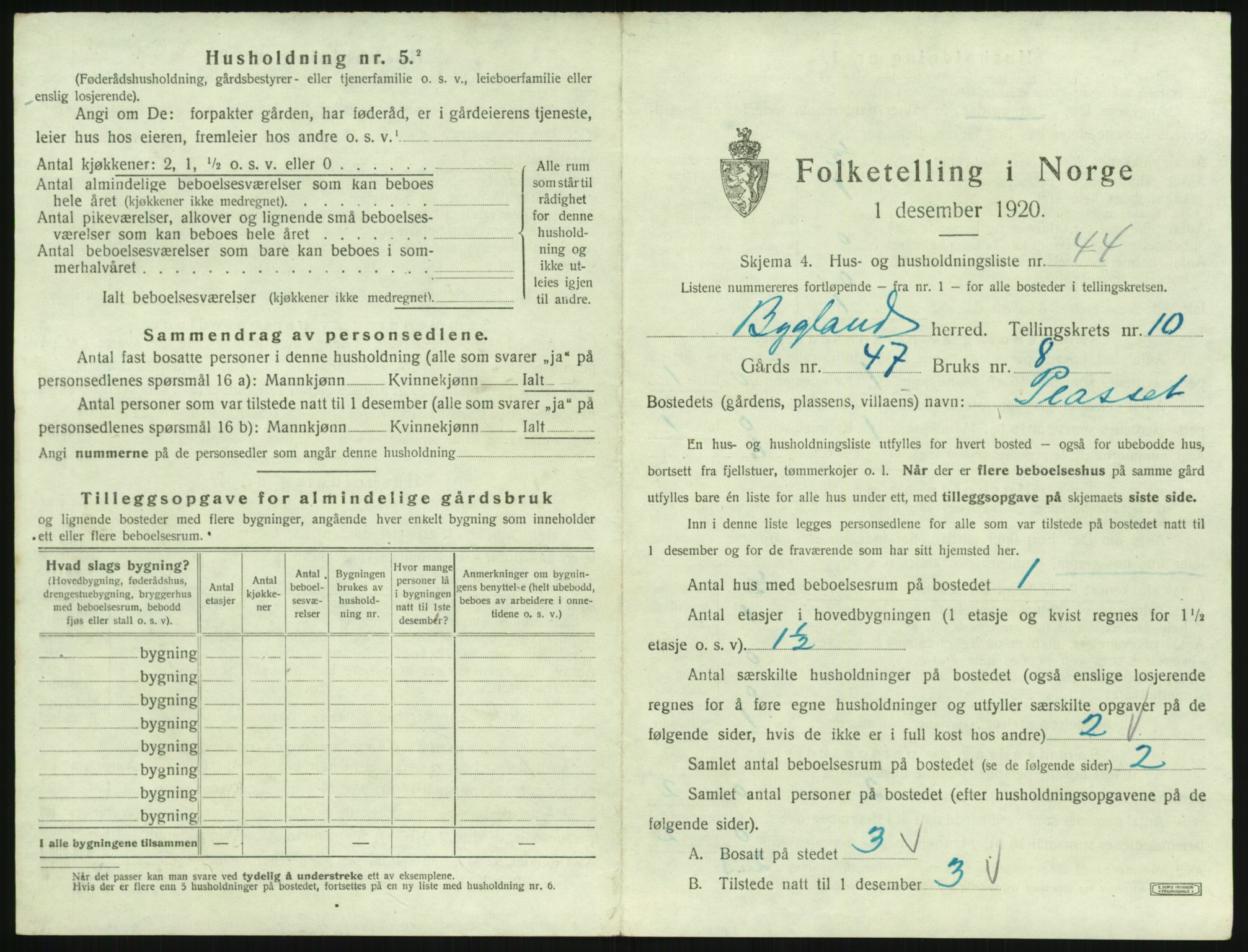 SAK, 1920 census for Bygland, 1920, p. 645