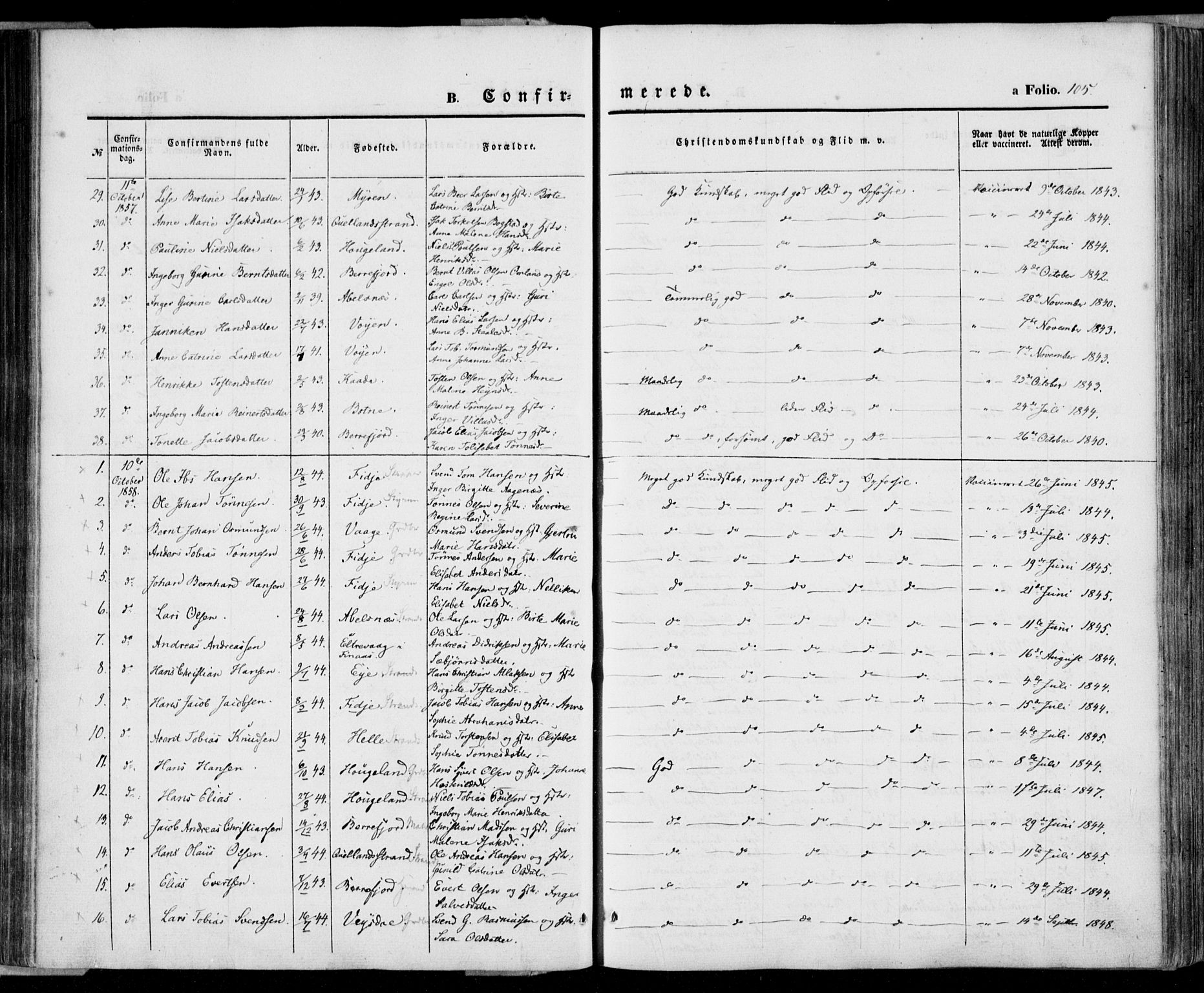 Flekkefjord sokneprestkontor, AV/SAK-1111-0012/F/Fa/Fab/L0004: Parish register (official) no. A 4, 1850-1875, p. 105