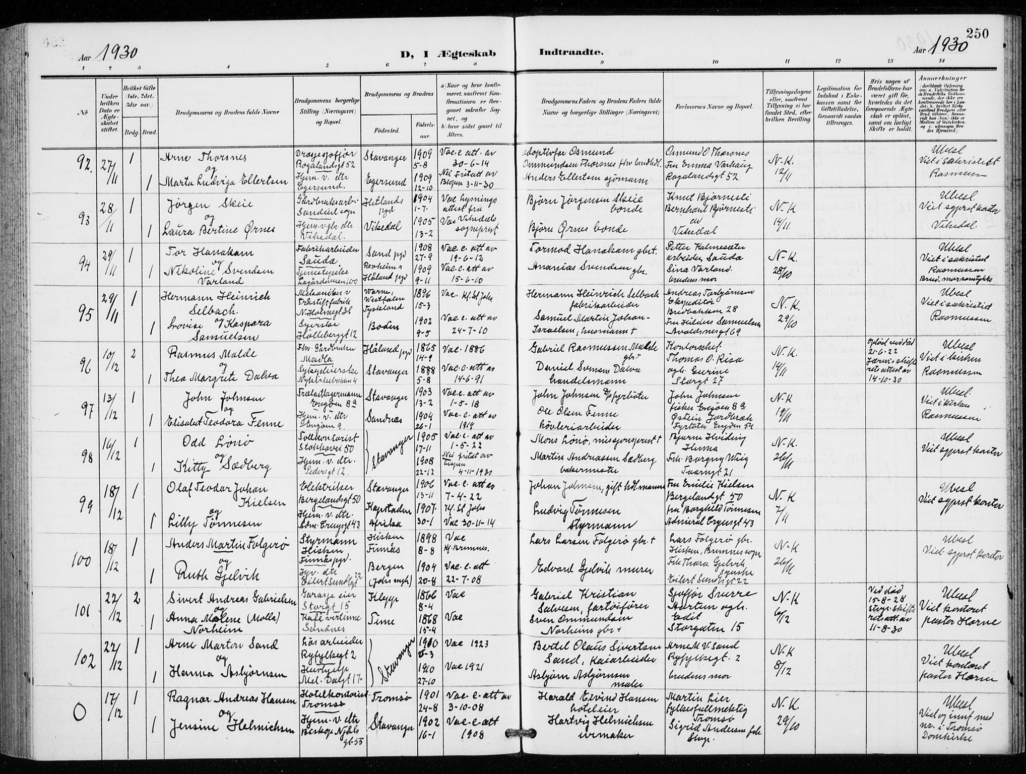 St. Petri sokneprestkontor, AV/SAST-A-101813/001/30/30BB/L0009: Parish register (copy) no. B 9, 1902-1935, p. 250