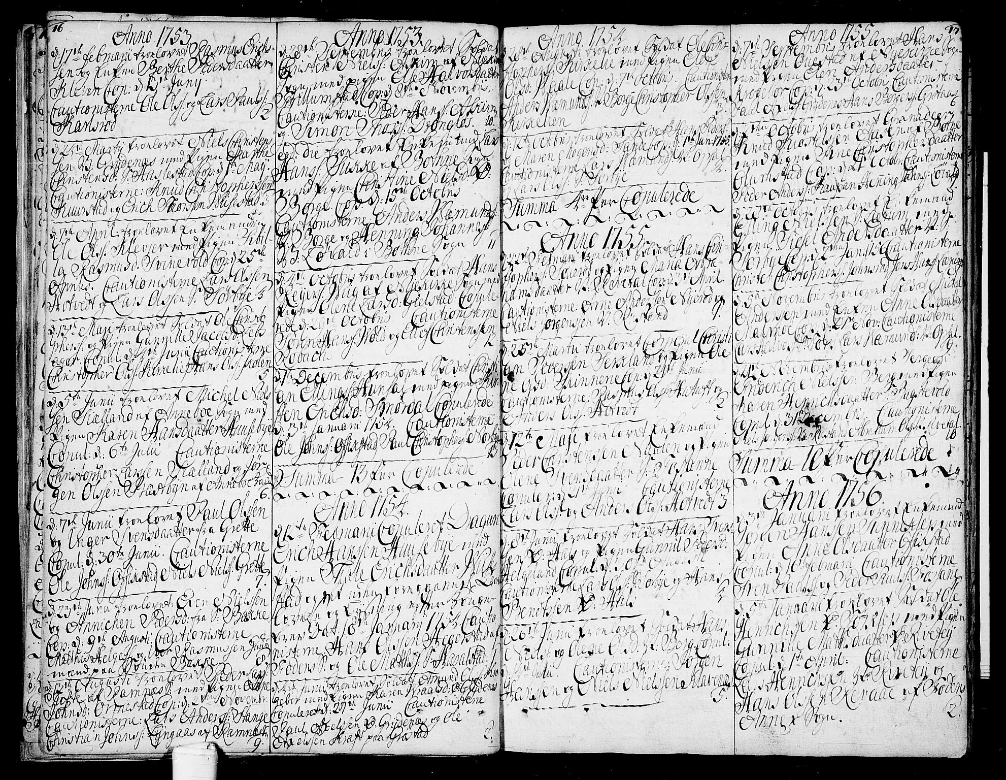 Våle kirkebøker, AV/SAKO-A-334/F/Fa/L0003: Parish register (official) no. I 3, 1732-1773, p. 16-17