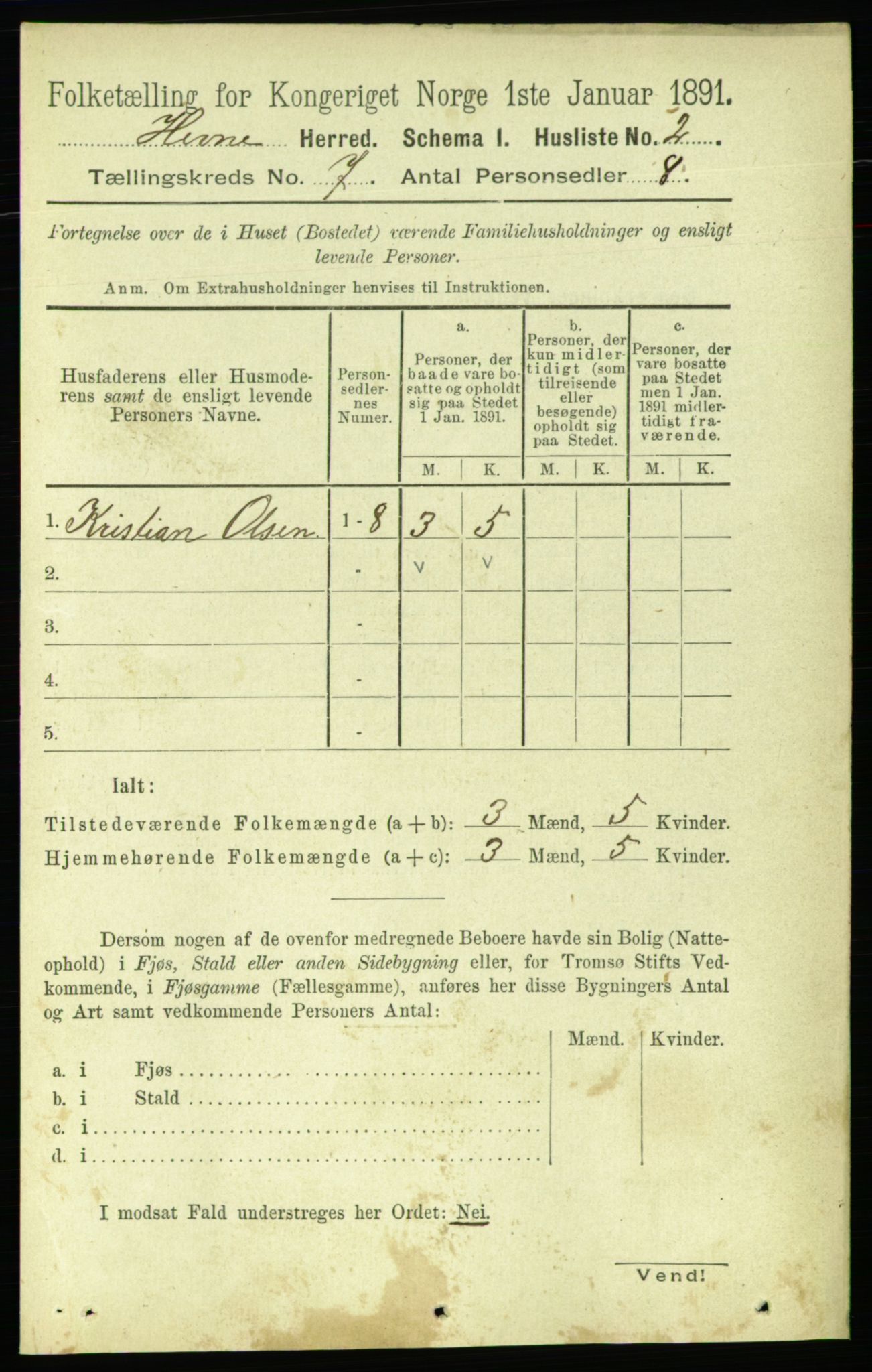 RA, 1891 census for 1612 Hemne, 1891, p. 4050