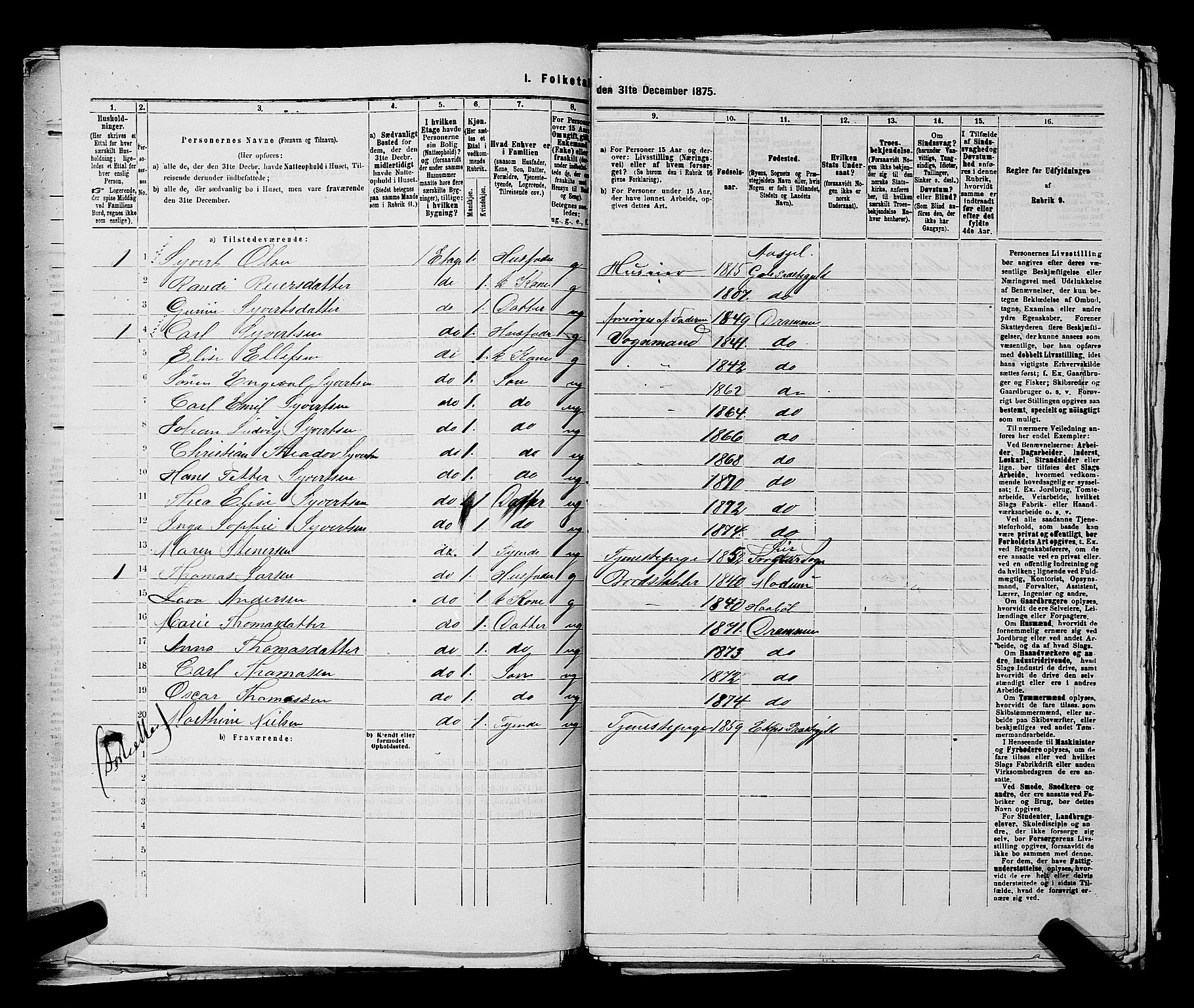 SAKO, 1875 census for 0602 Drammen, 1875, p. 1965