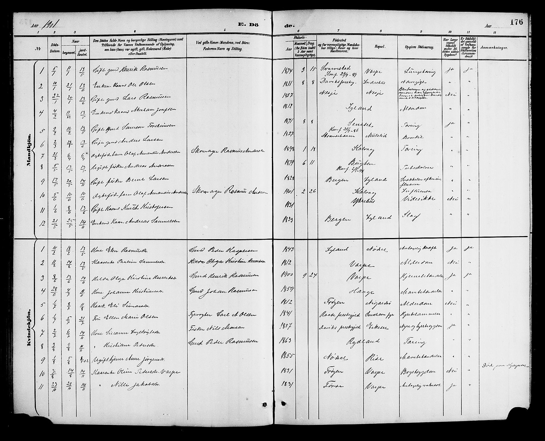 Bremanger sokneprestembete, AV/SAB-A-82201/H/Hab/Haba/L0003: Parish register (copy) no. A 3, 1890-1908, p. 176