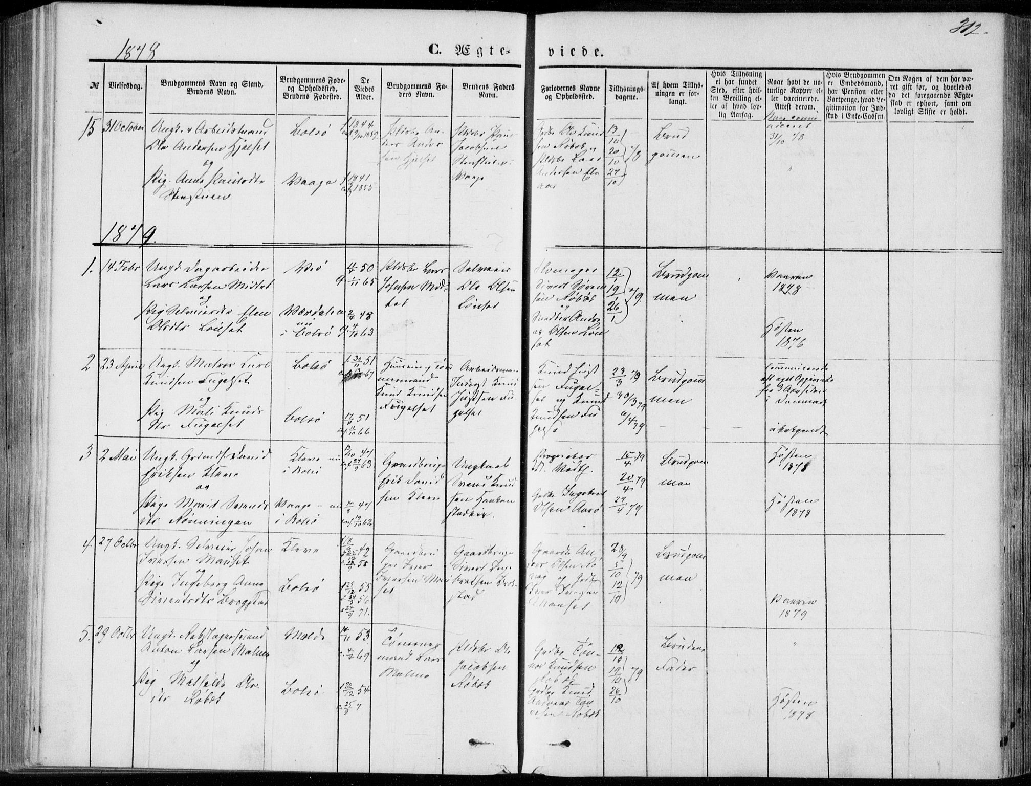 Ministerialprotokoller, klokkerbøker og fødselsregistre - Møre og Romsdal, SAT/A-1454/555/L0655: Parish register (official) no. 555A05, 1869-1886, p. 312