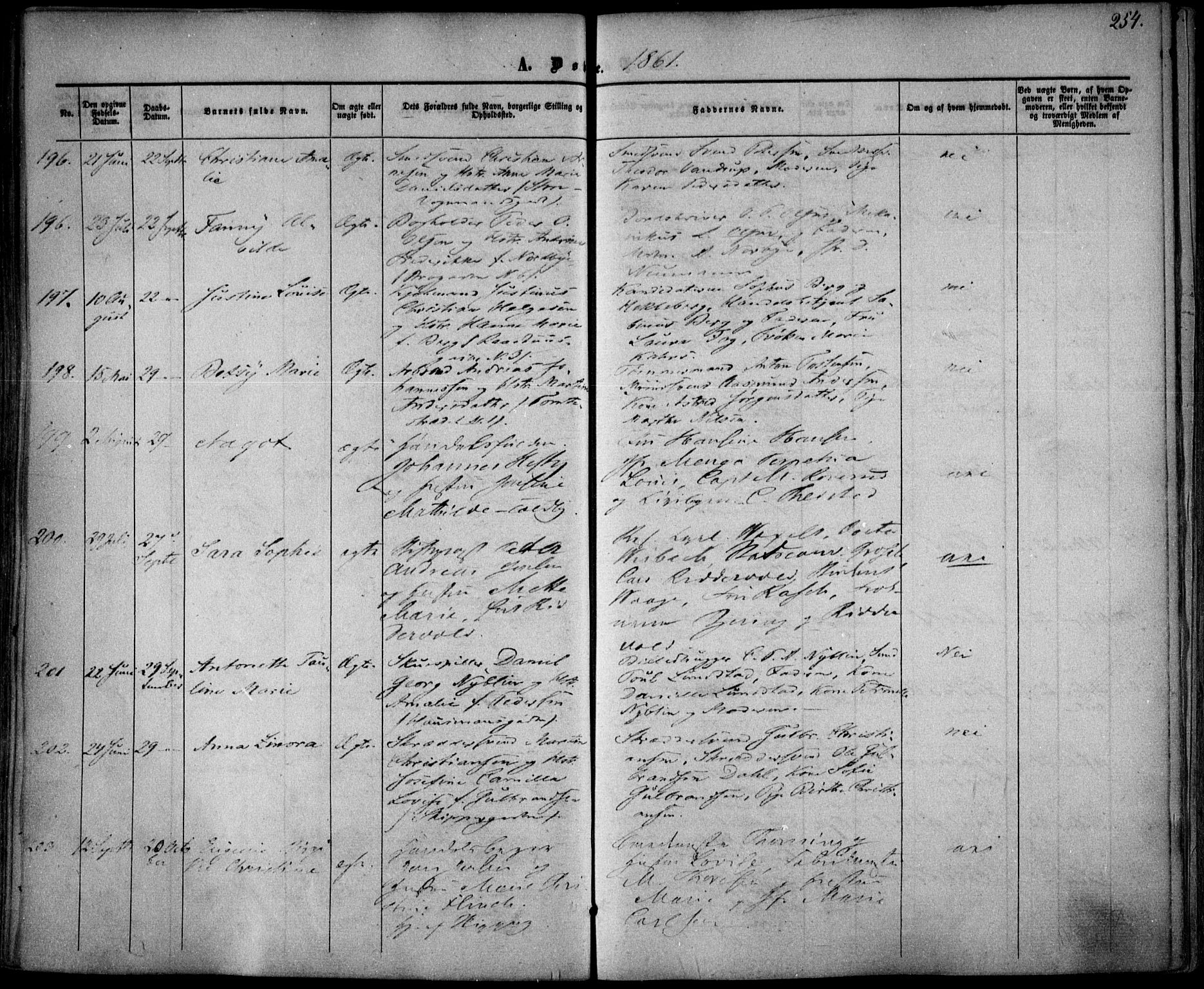 Oslo domkirke Kirkebøker, SAO/A-10752/F/Fa/L0015: Parish register (official) no. 15, 1857-1871, p. 254