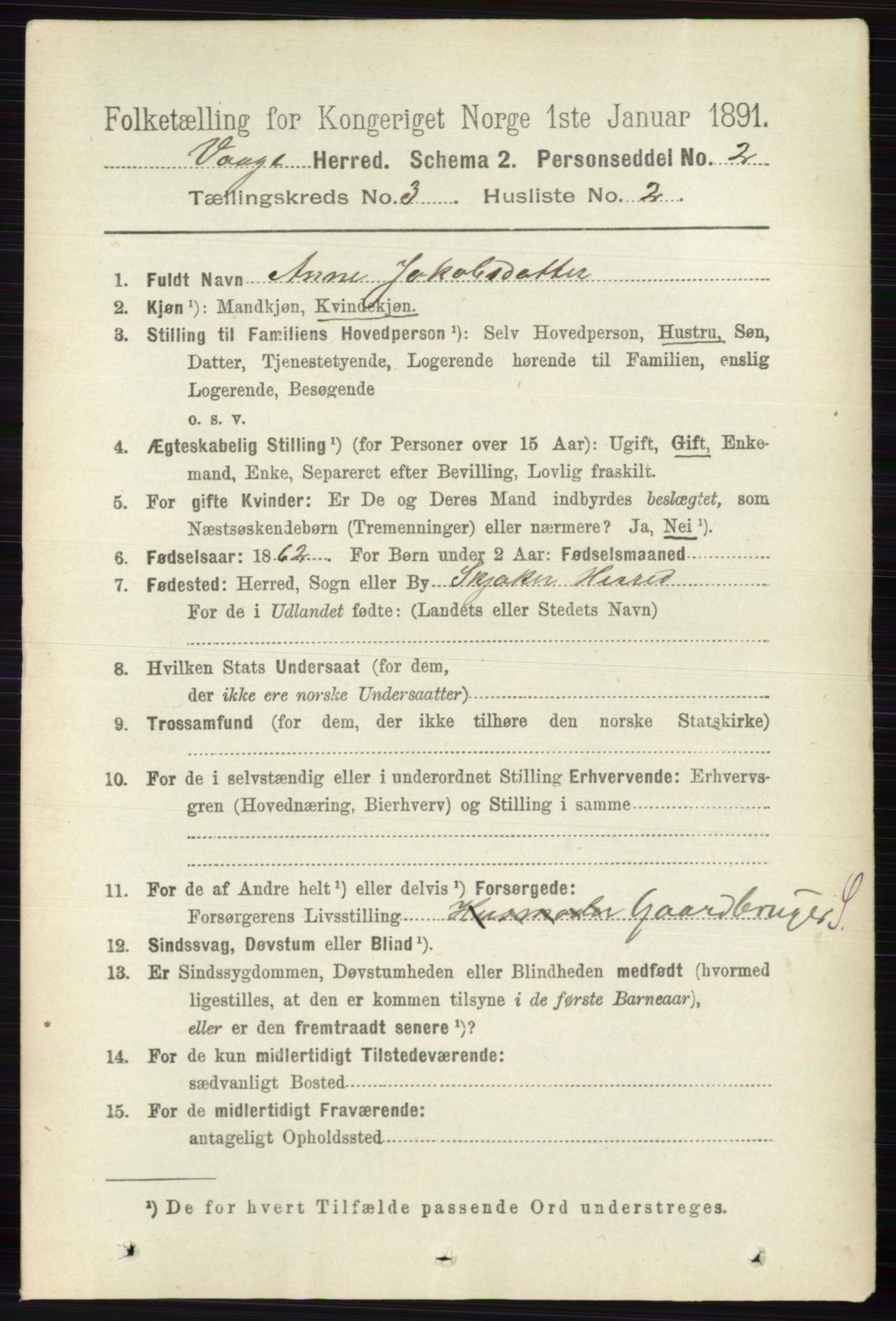 RA, 1891 census for 0515 Vågå, 1891, p. 2333