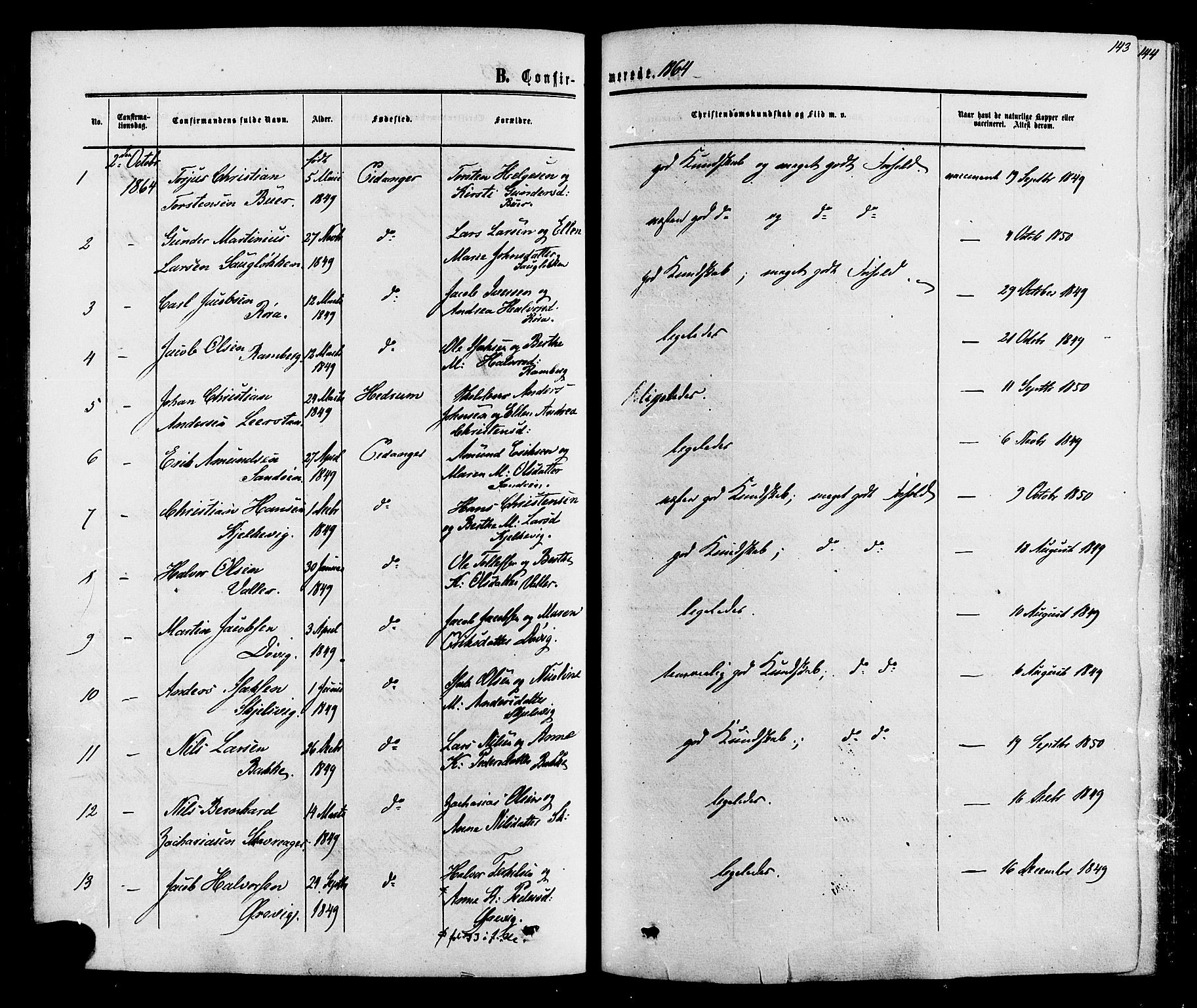 Eidanger kirkebøker, SAKO/A-261/F/Fa/L0010: Parish register (official) no. 10, 1859-1874, p. 143