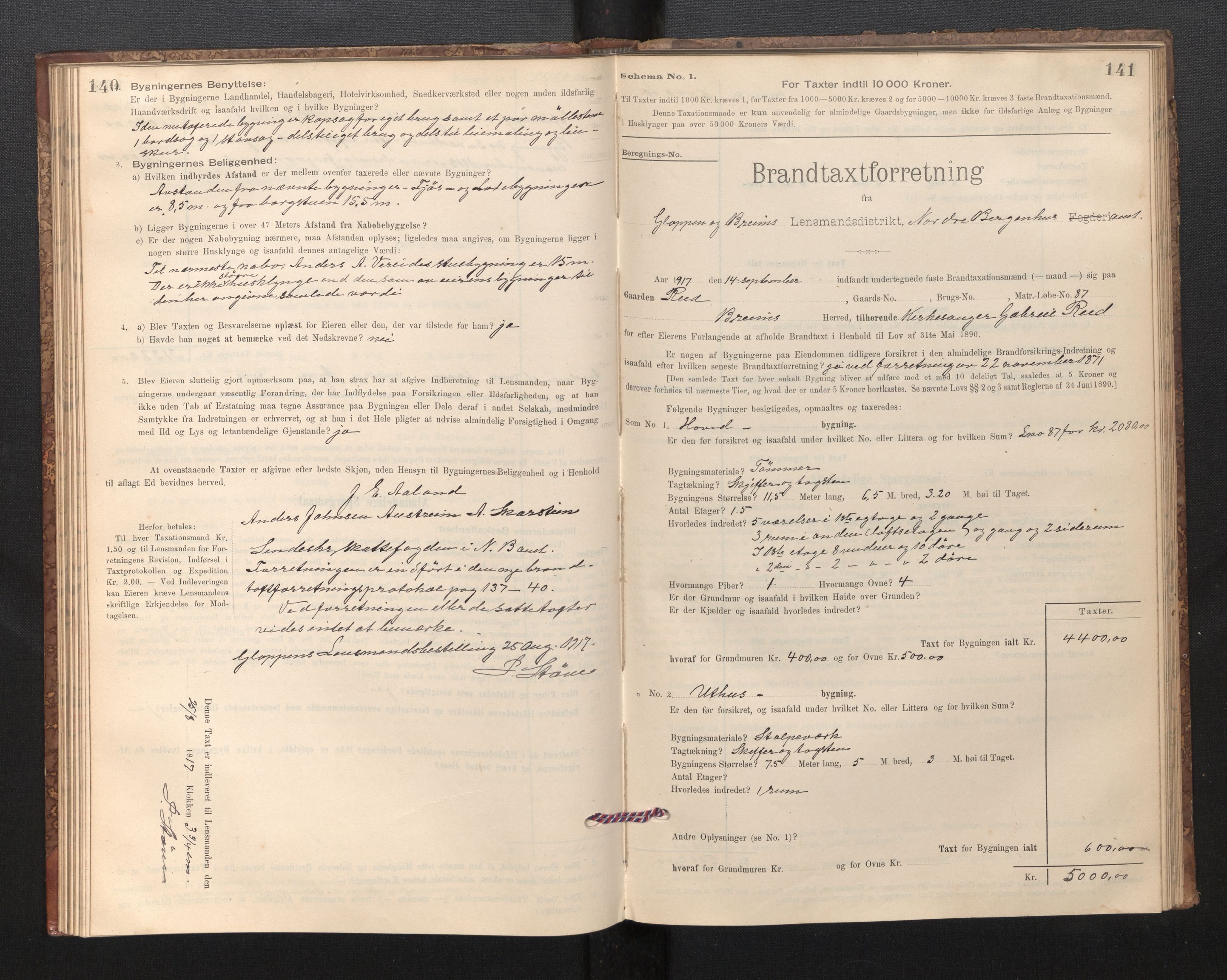 Lensmannen i Gloppen og Breim, SAB/A-27801/0012/L0003: Branntakstprotokoll, skjematakst, 1894-1931, p. 140-141