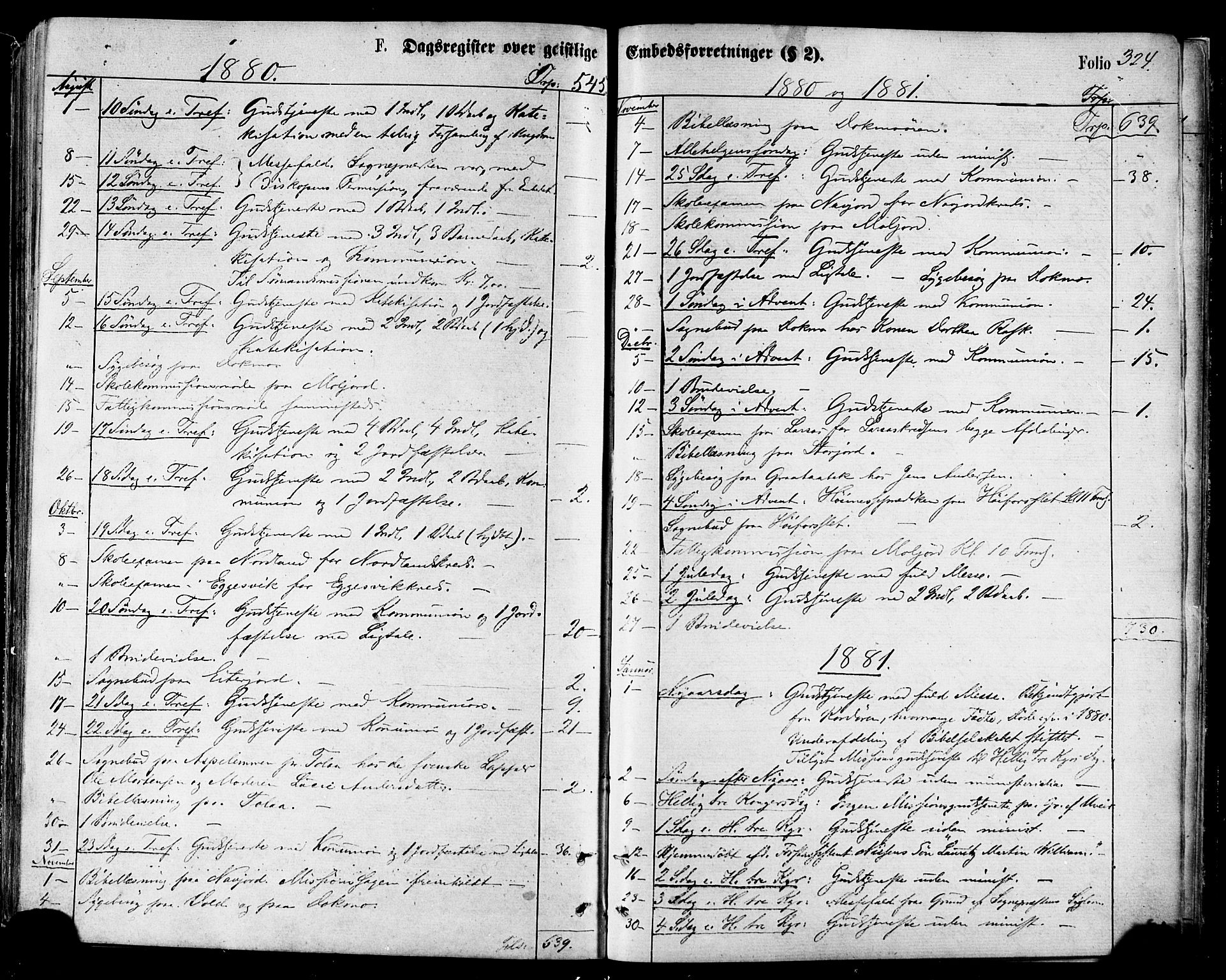 Ministerialprotokoller, klokkerbøker og fødselsregistre - Nordland, SAT/A-1459/846/L0645: Parish register (official) no. 846A03, 1872-1886, p. 324