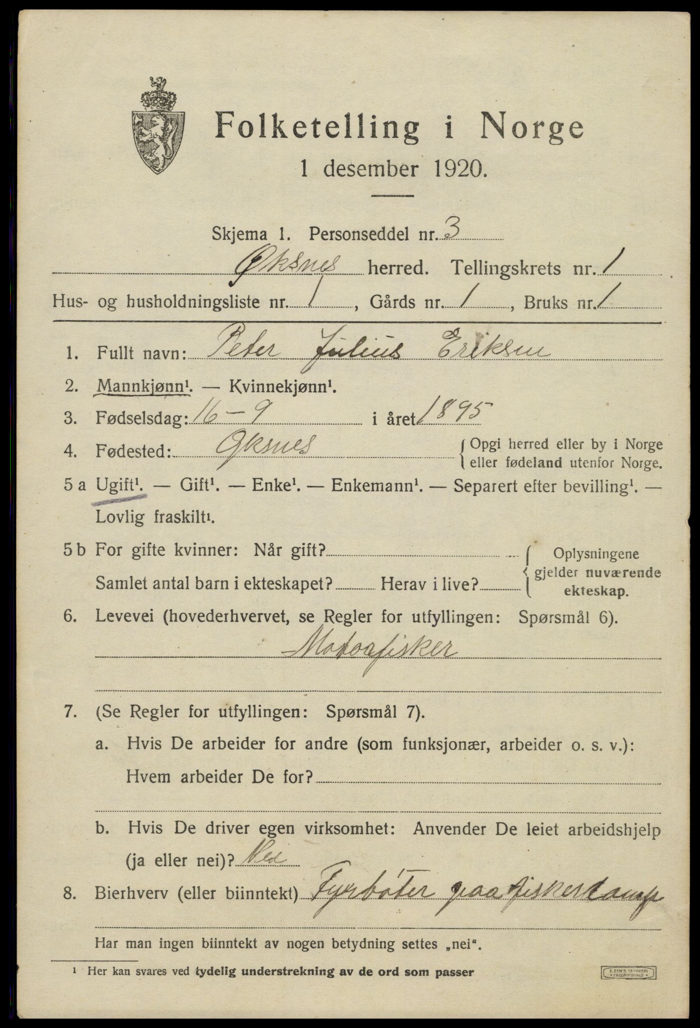 SAT, 1920 census for Øksnes, 1920, p. 732