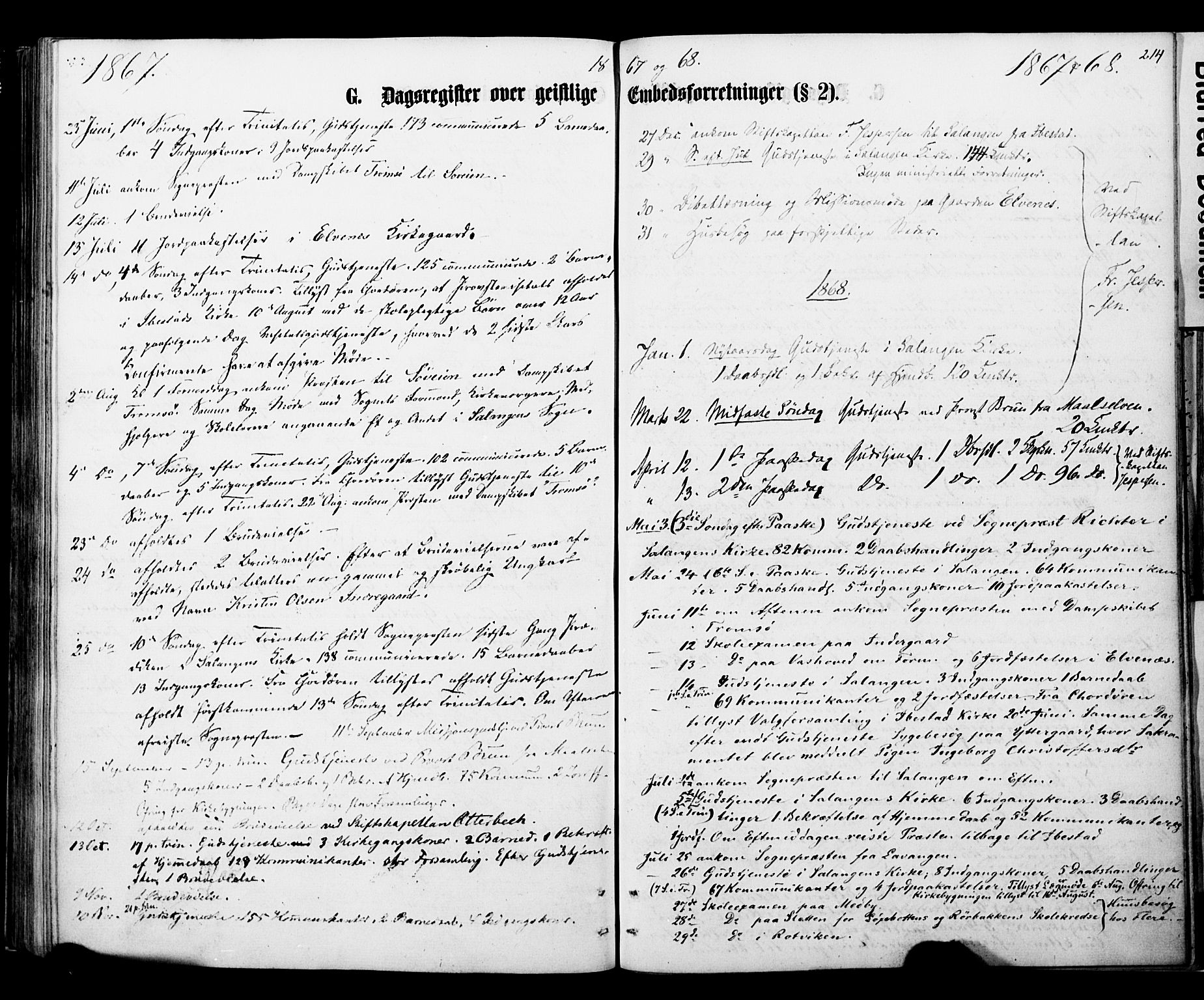 Ibestad sokneprestembete, SATØ/S-0077/H/Ha/Haa/L0013kirke: Parish register (official) no. 13, 1865-1879, p. 214