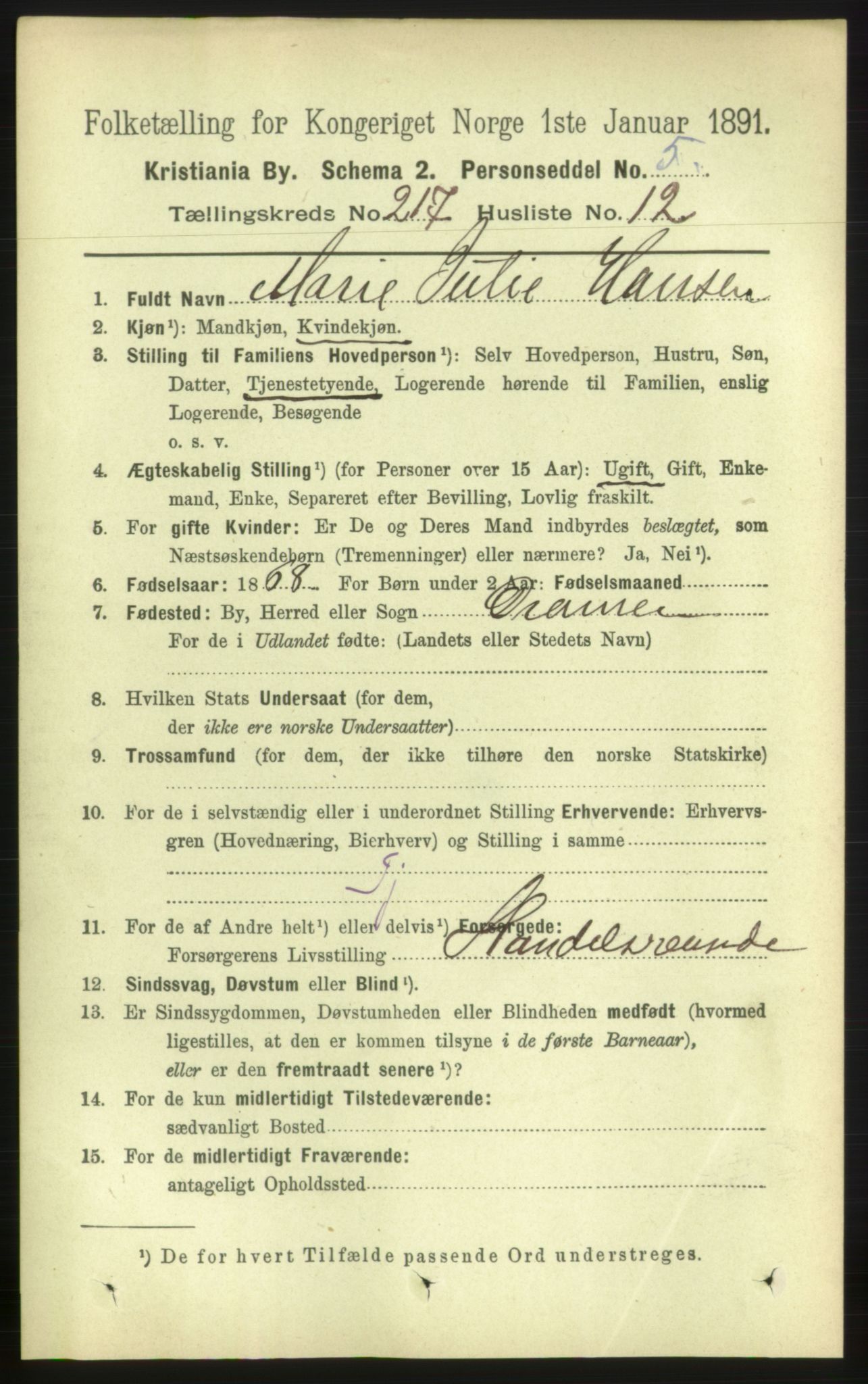 RA, 1891 census for 0301 Kristiania, 1891, p. 128555