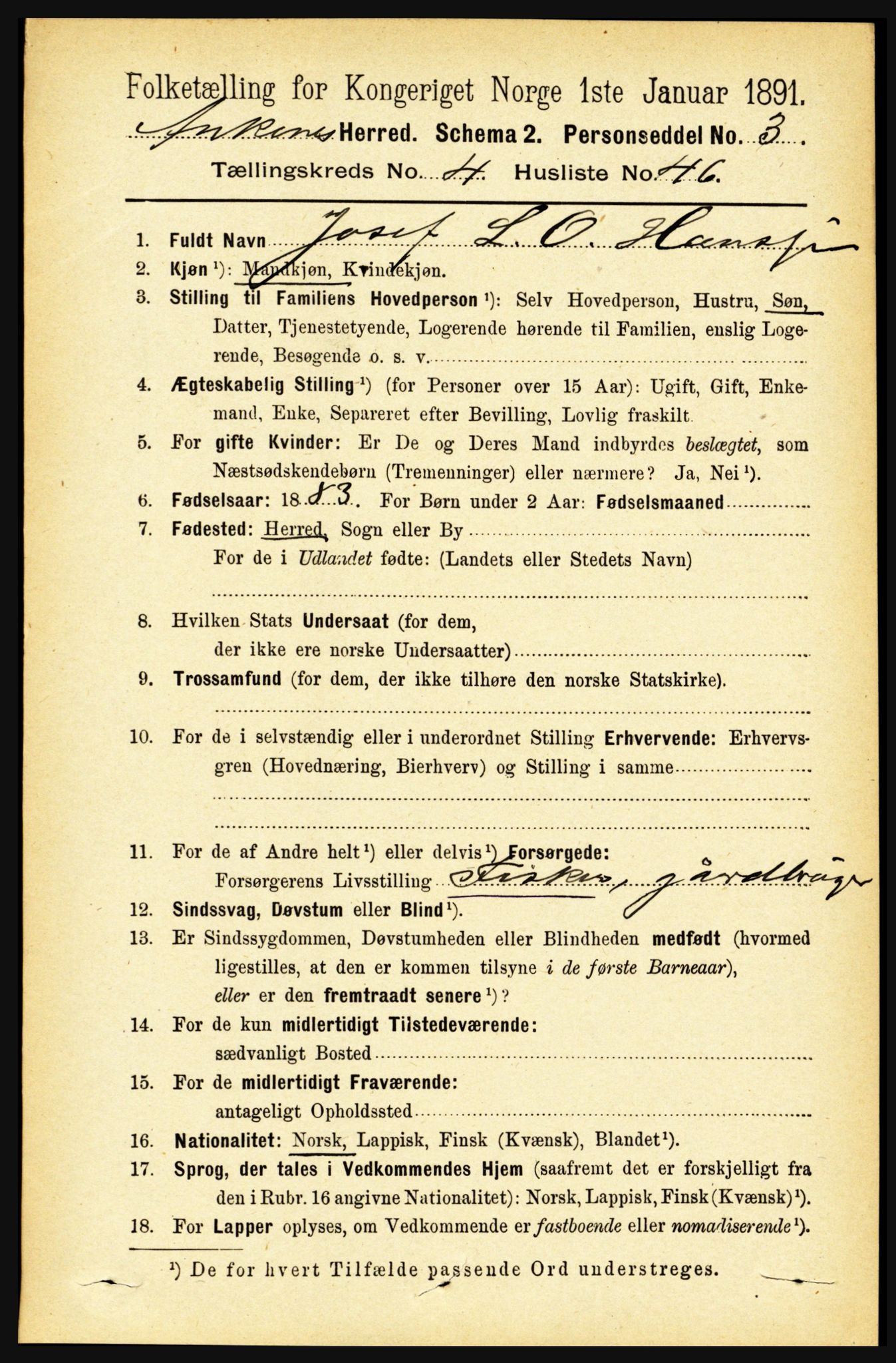 RA, 1891 census for 1855 Ankenes, 1891, p. 2618