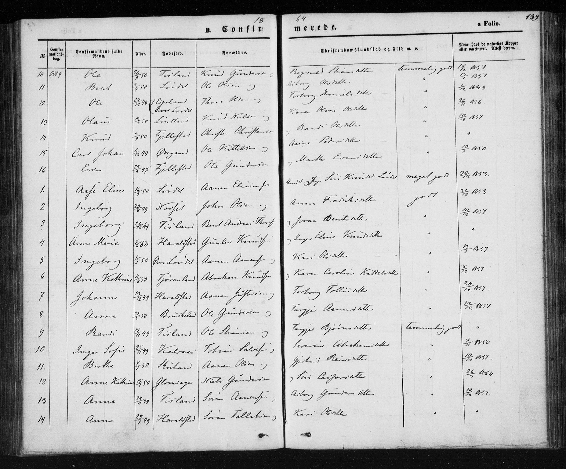 Holum sokneprestkontor, AV/SAK-1111-0022/F/Fa/Fab/L0005: Parish register (official) no. A 5, 1847-1874, p. 139