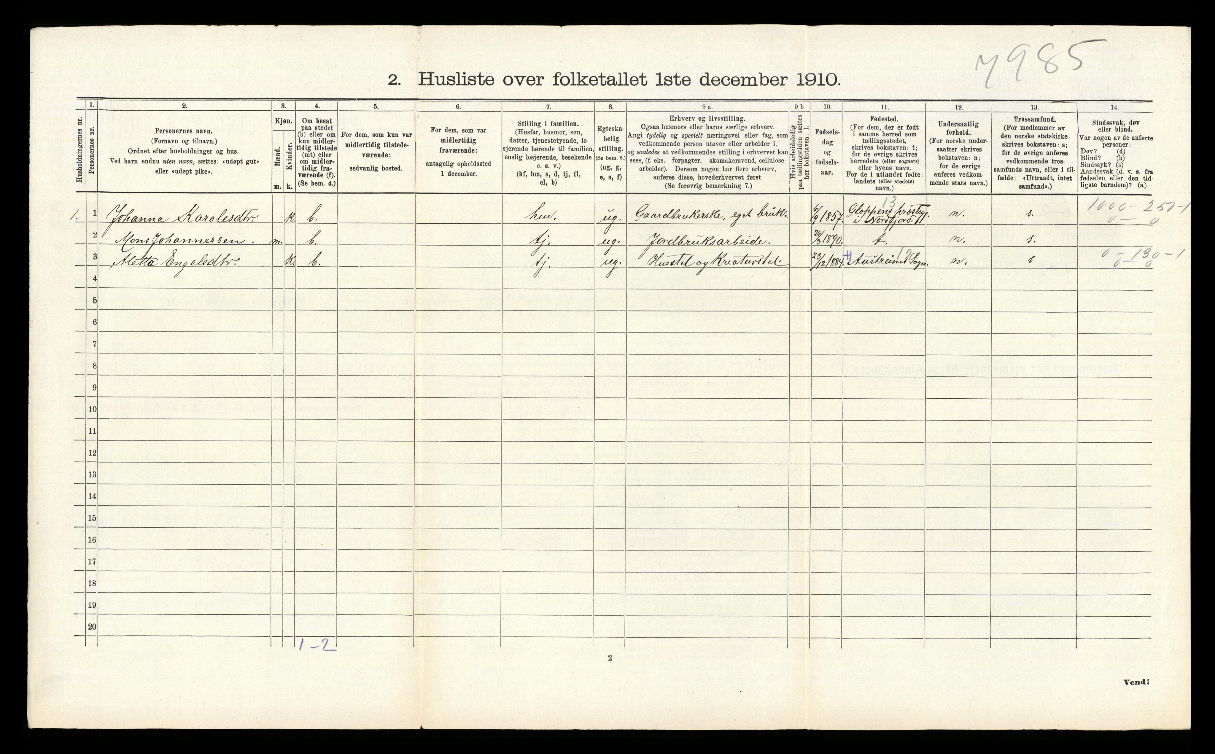 RA, 1910 census for Åsane, 1910, p. 318