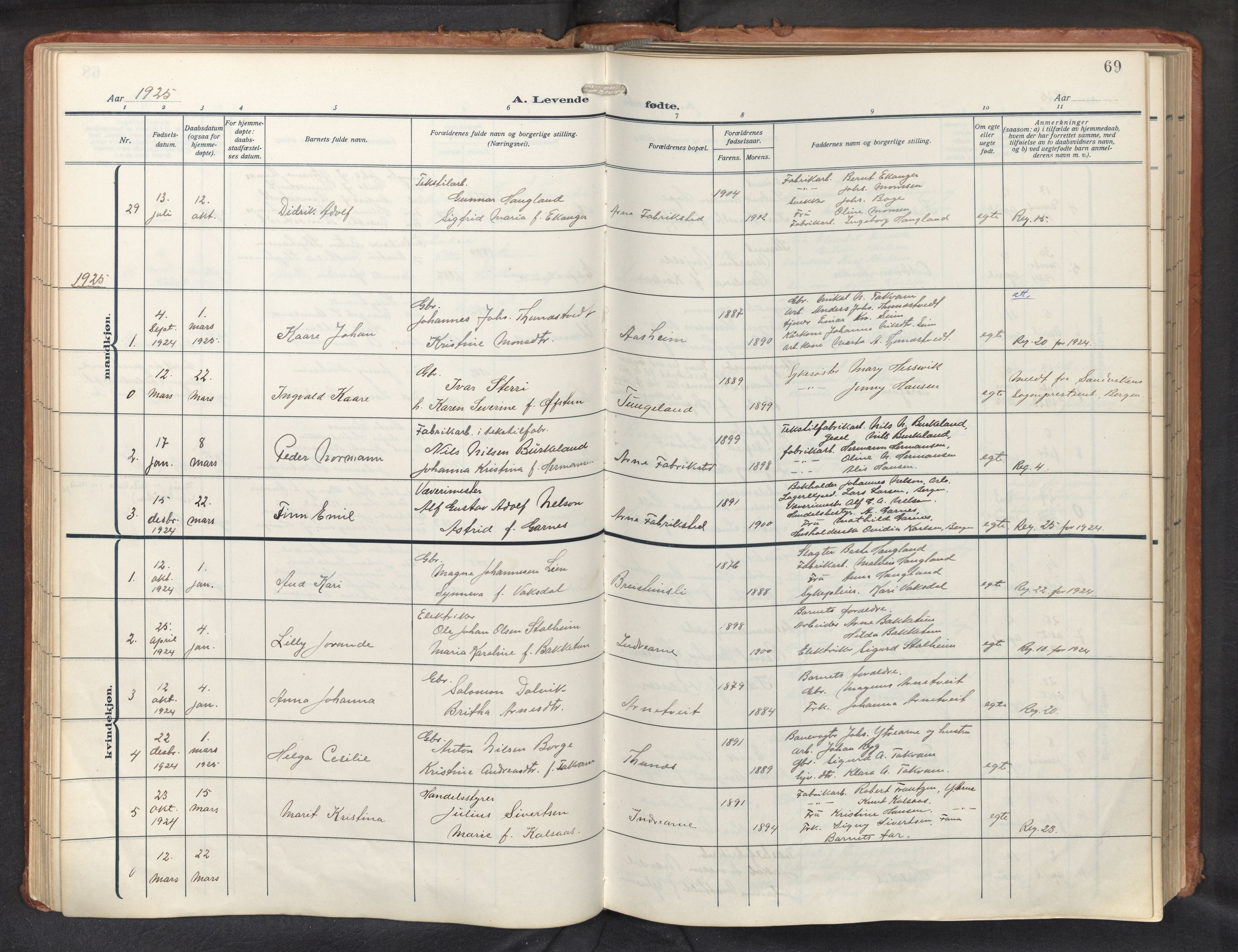 Haus sokneprestembete, AV/SAB-A-75601/H/Haa: Parish register (official) no. D 3, 1912-1927, p. 69