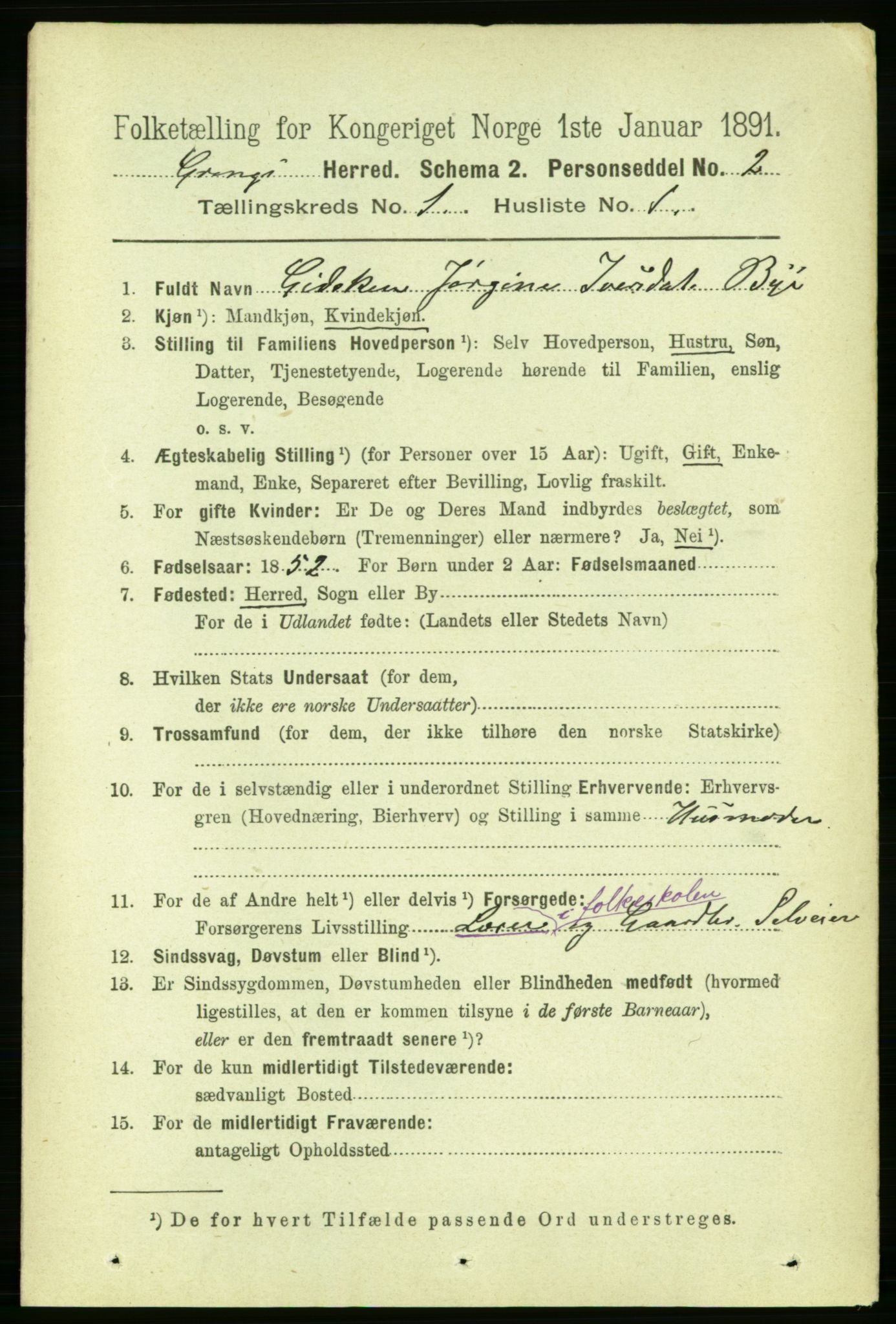 RA, 1891 census for 1742 Grong, 1891, p. 122