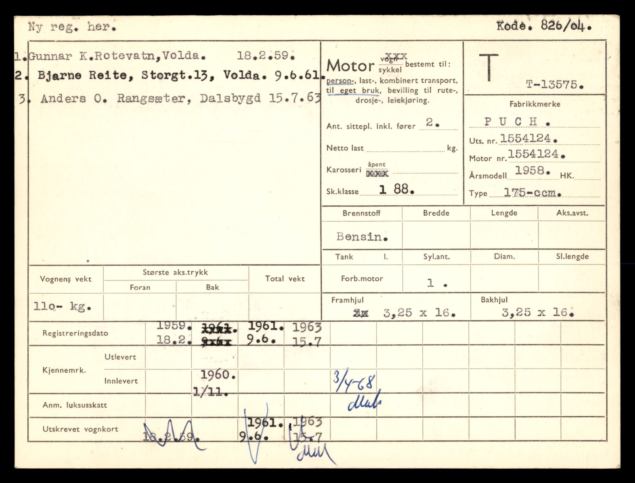 Møre og Romsdal vegkontor - Ålesund trafikkstasjon, AV/SAT-A-4099/F/Fe/L0040: Registreringskort for kjøretøy T 13531 - T 13709, 1927-1998, p. 843