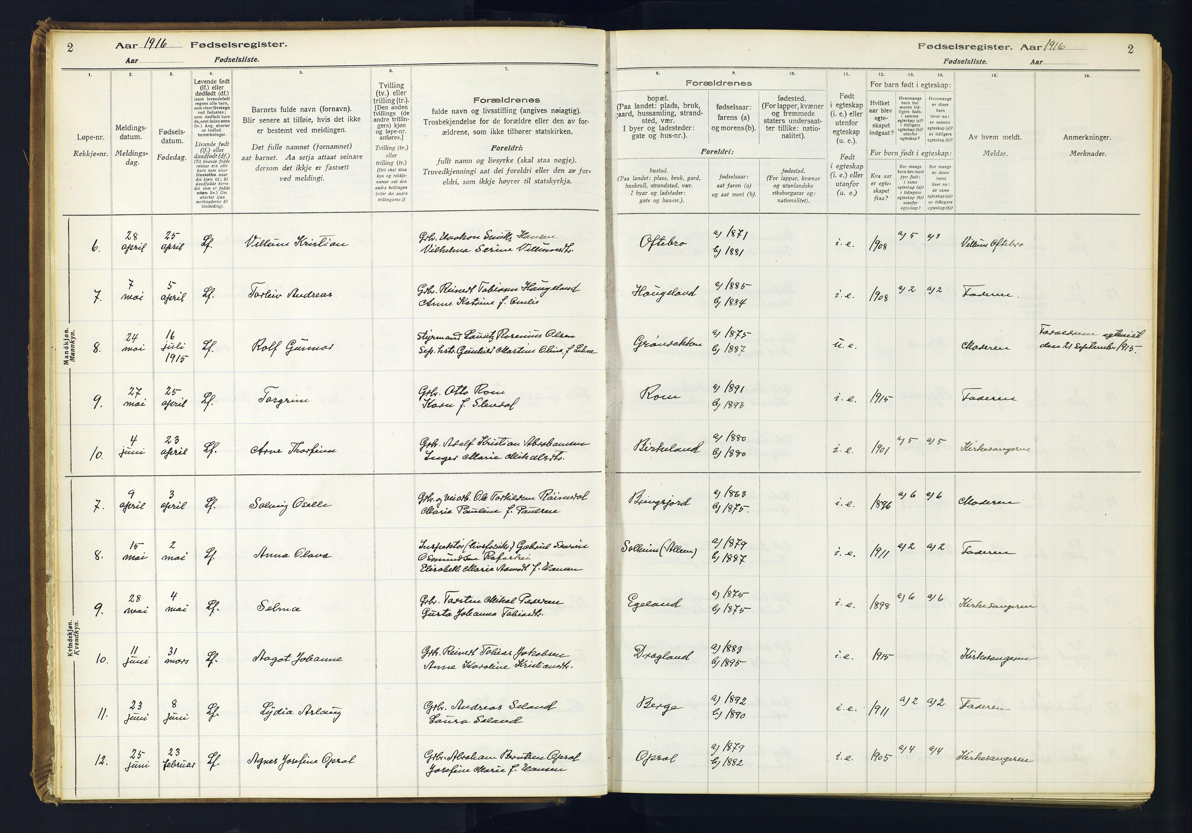 Lyngdal sokneprestkontor, AV/SAK-1111-0029/J/Ja/L0001: Birth register no. A-VI-26, 1916-1951, p. 2