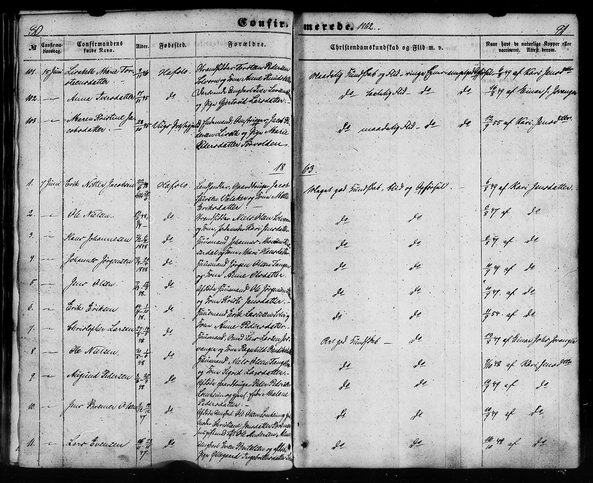 Hafslo sokneprestembete, SAB/A-80301/H/Haa/Haaa/L0012: Parish register (official) no. A 12, 1852-1885, p. 80-81