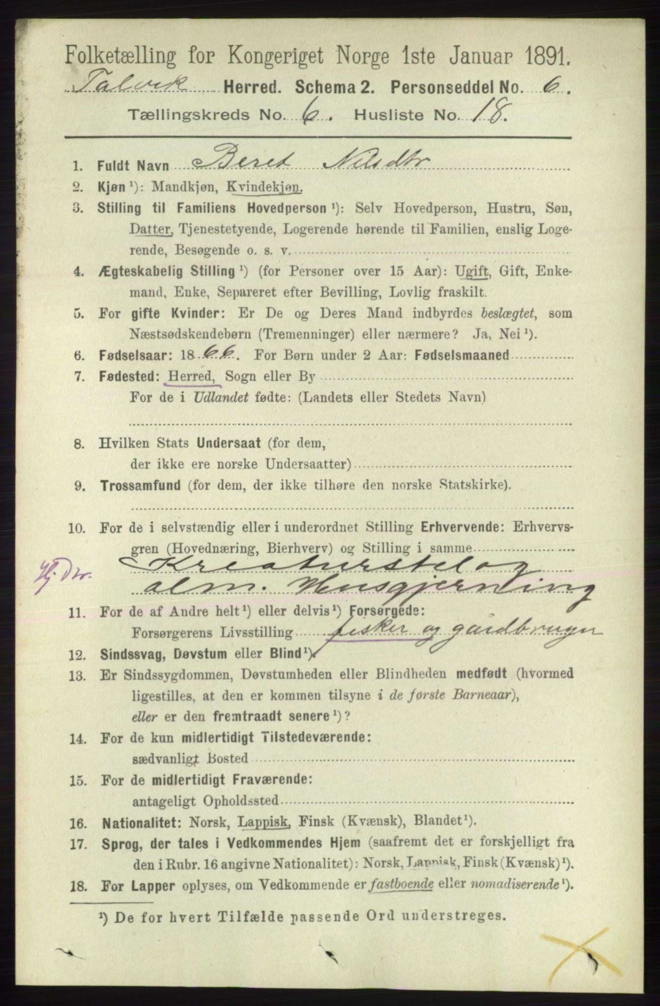 RA, 1891 census for 2013 Talvik, 1891, p. 1719