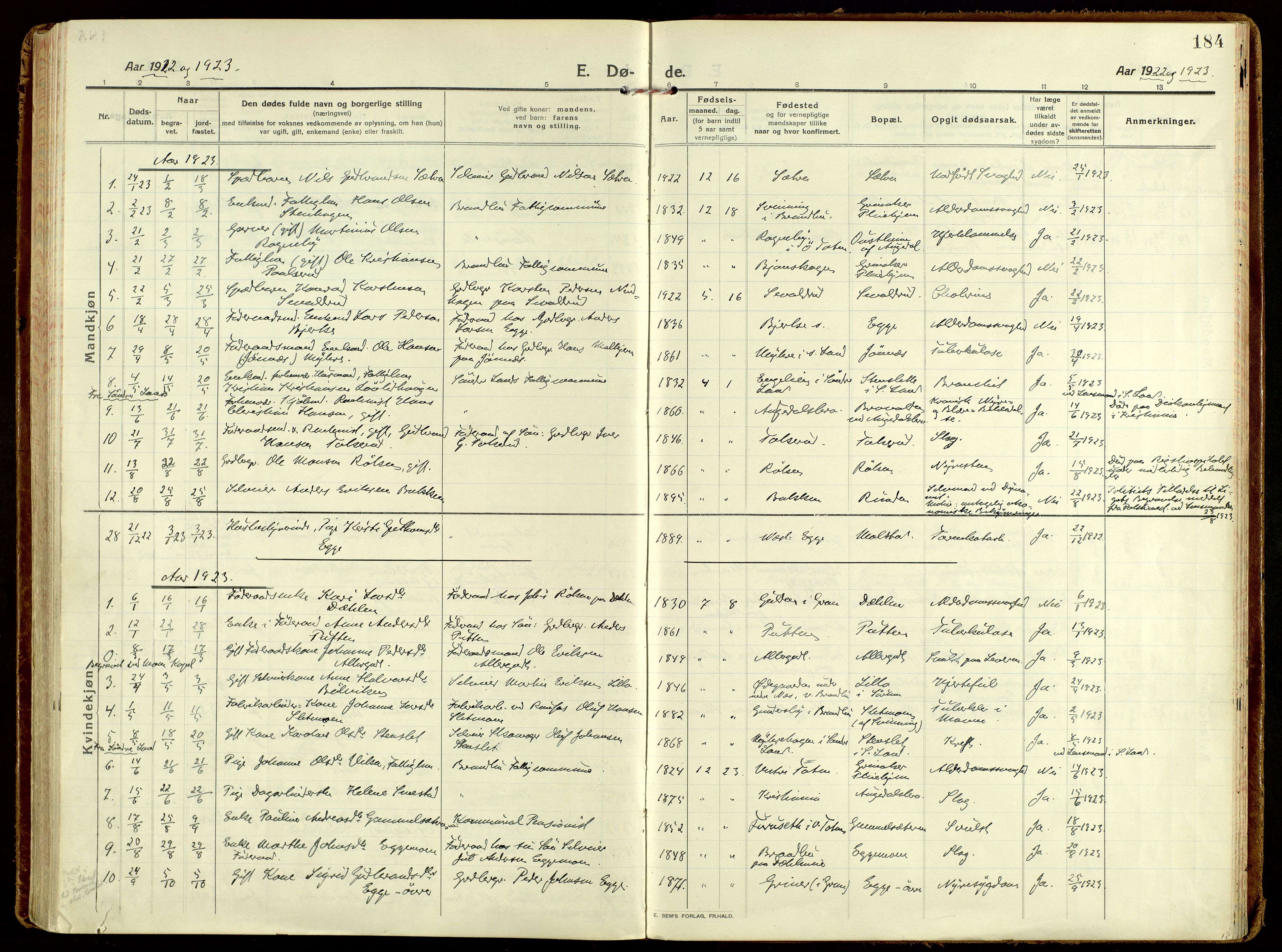 Brandbu prestekontor, SAH/PREST-114/H/Ha/Haa/L0004: Parish register (official) no. 4, 1913-1923, p. 184