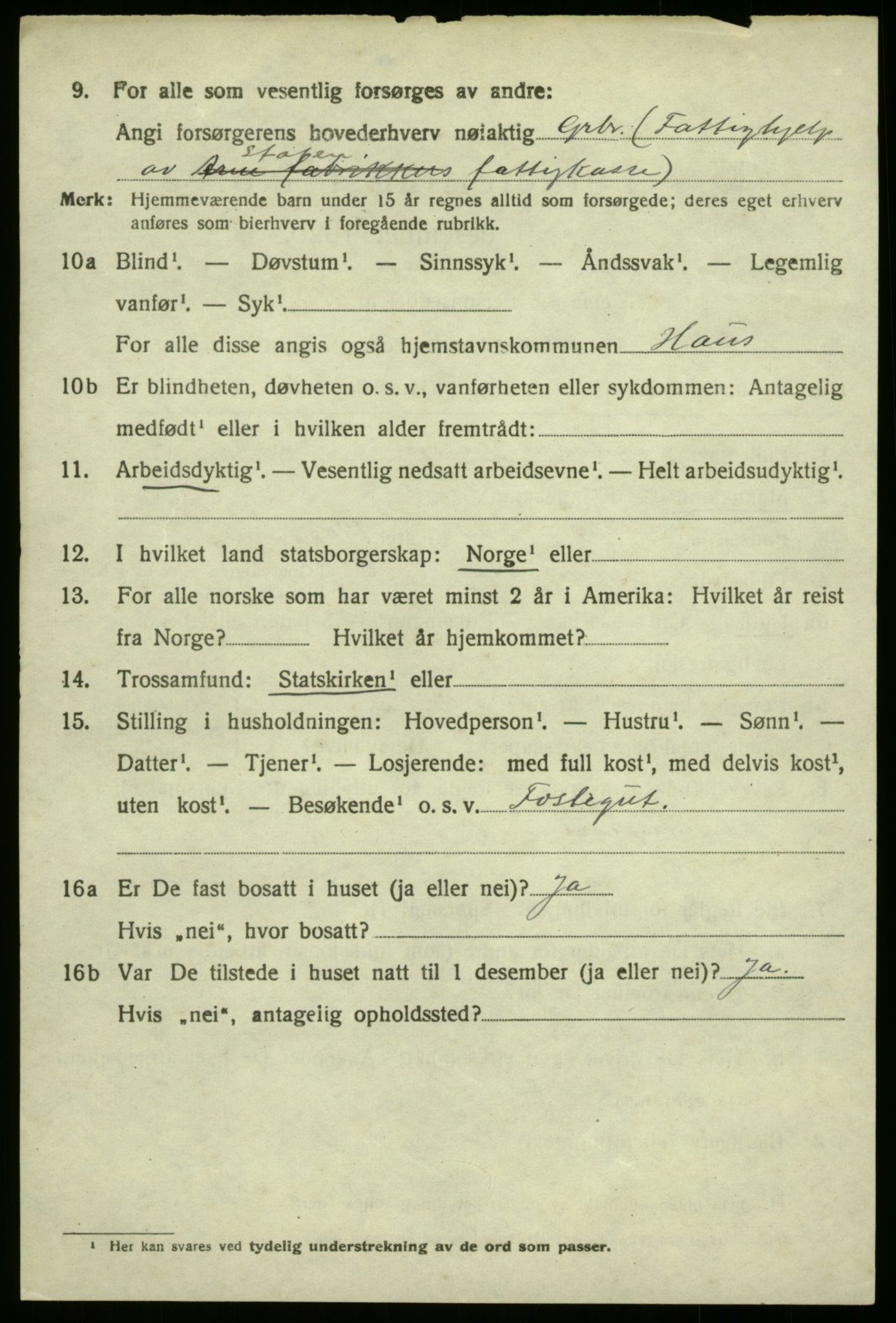 SAB, 1920 census for Haus, 1920, p. 2868