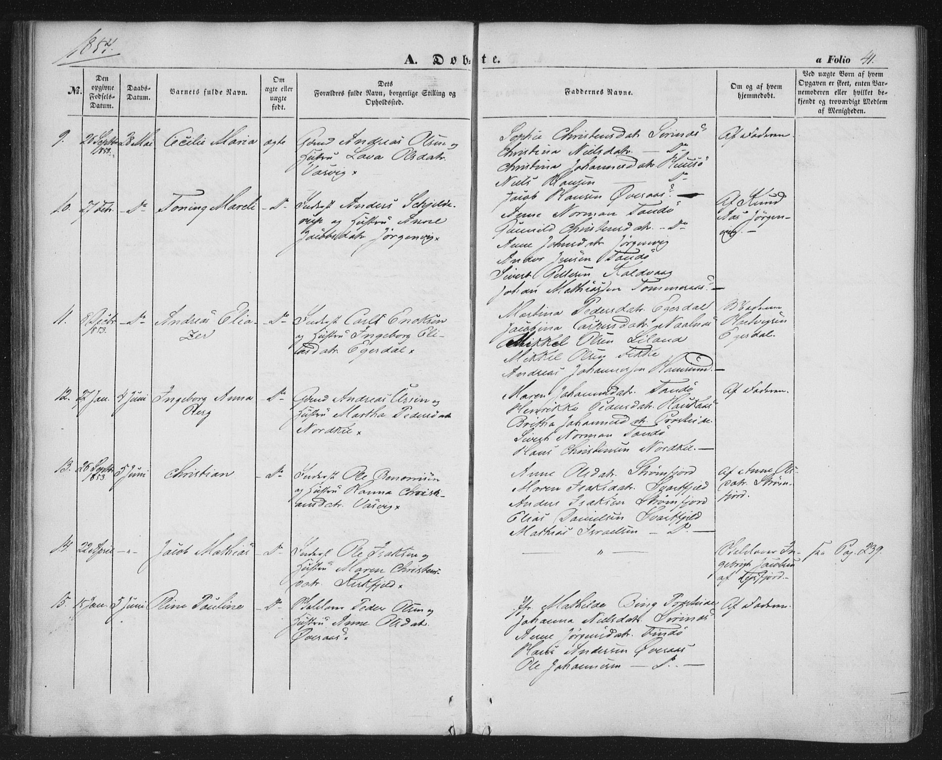 Ministerialprotokoller, klokkerbøker og fødselsregistre - Nordland, AV/SAT-A-1459/859/L0844: Parish register (official) no. 859A04, 1849-1862, p. 41