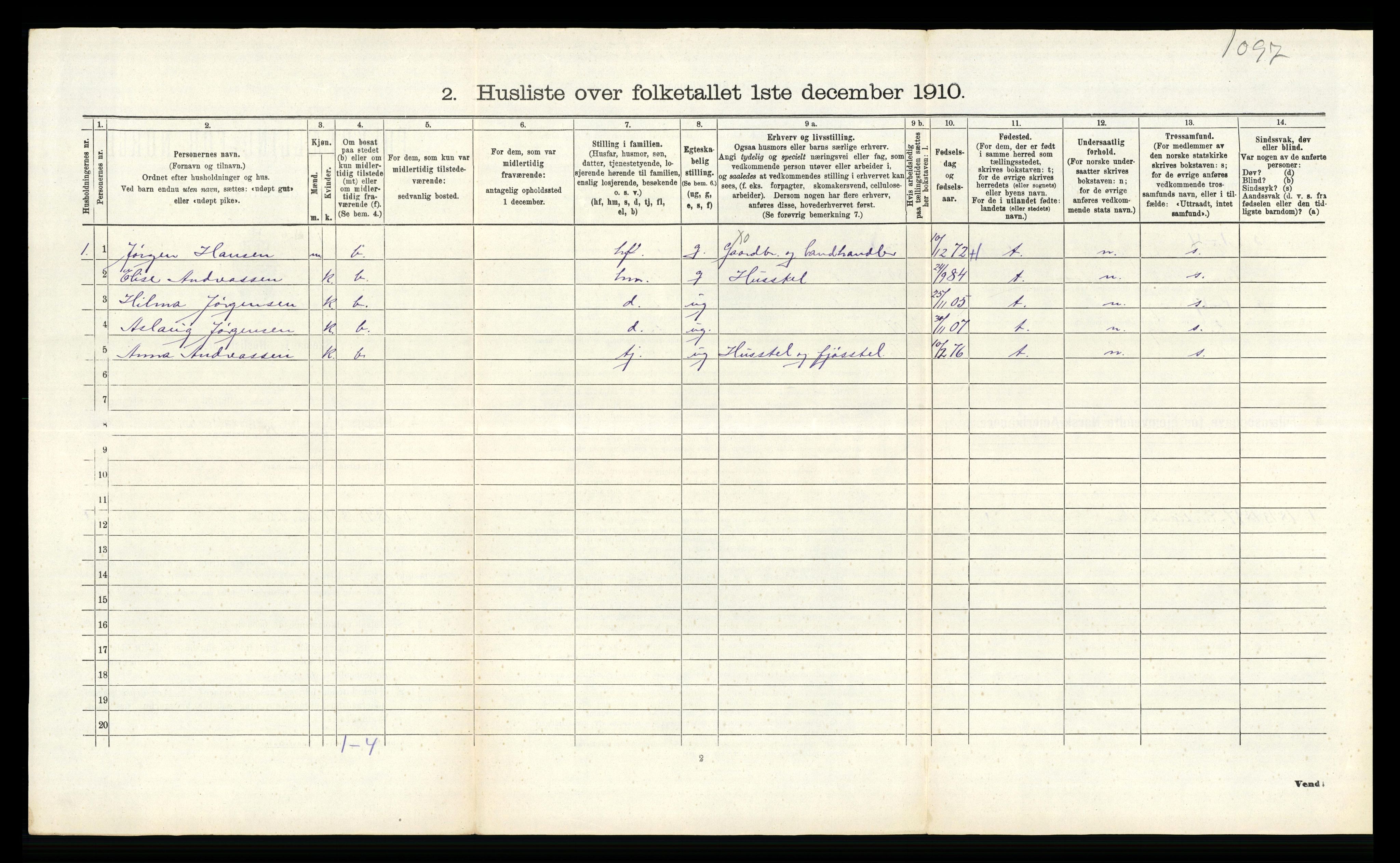 RA, 1910 census for Lier, 1910, p. 2591