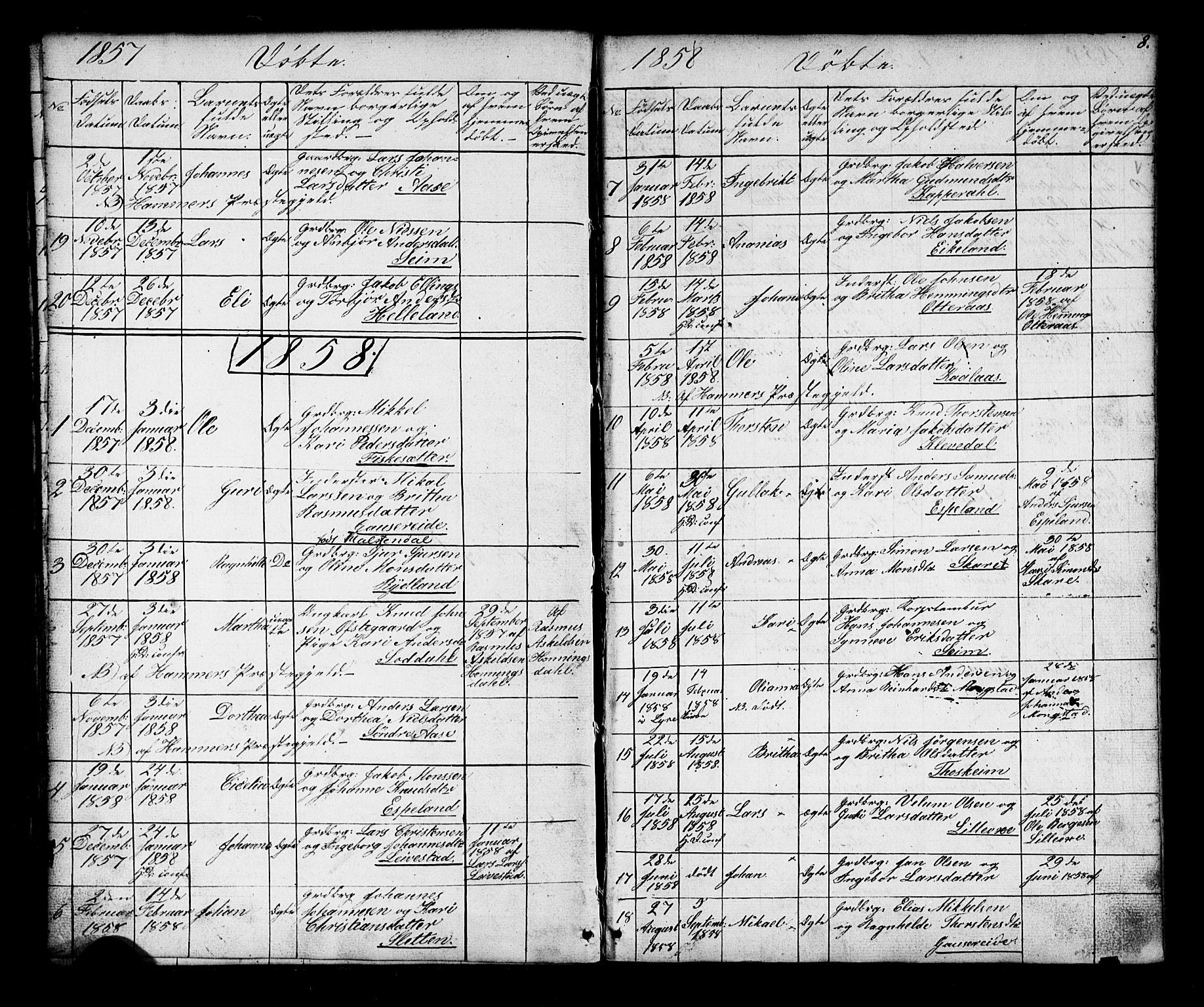 Alversund Sokneprestembete, SAB/A-73901/H/Ha/Hab: Parish register (copy) no. D 2, 1851-1889, p. 8