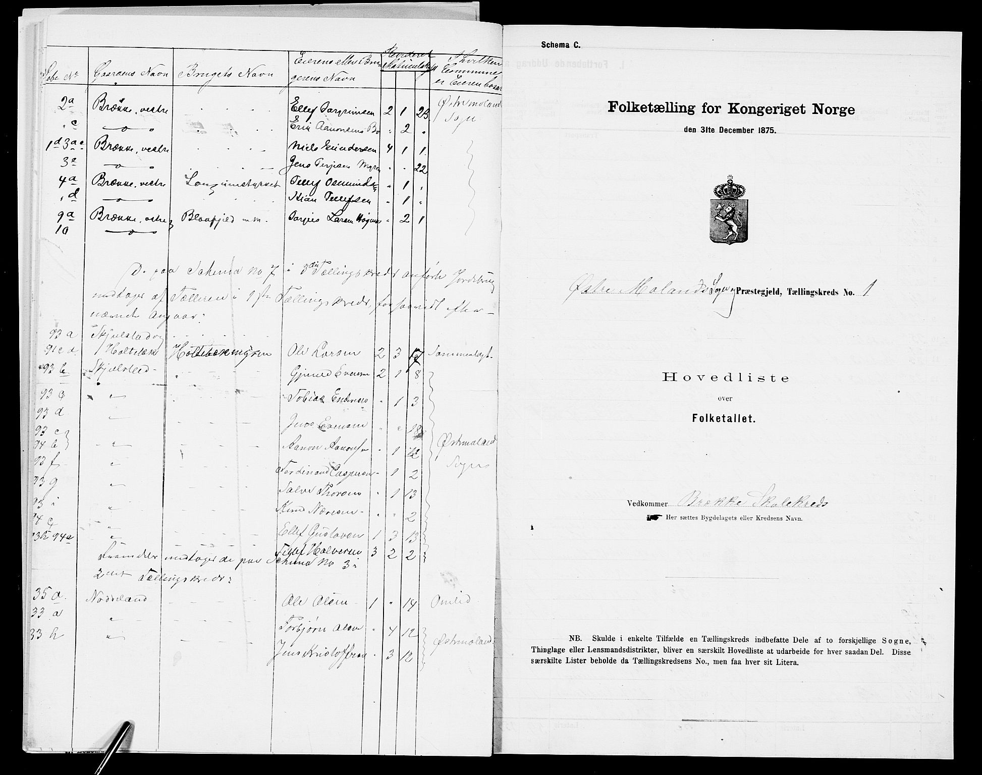 SAK, 1875 census for 0918P Austre Moland, 1875, p. 84