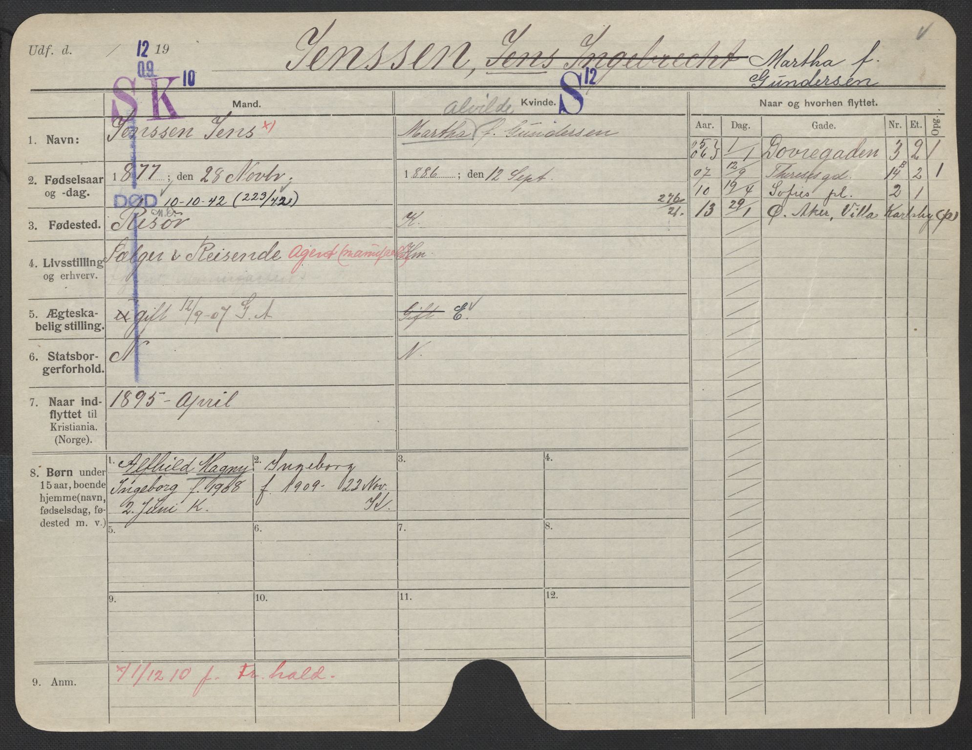 Oslo folkeregister, Registerkort, AV/SAO-A-11715/F/Fa/Fac/L0017: Kvinner, 1906-1914, p. 500a