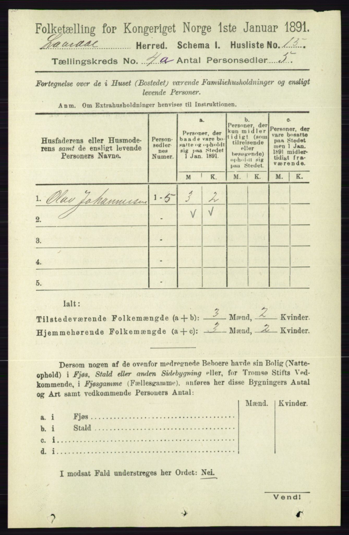 RA, 1891 census for 0833 Lårdal, 1891, p. 1015