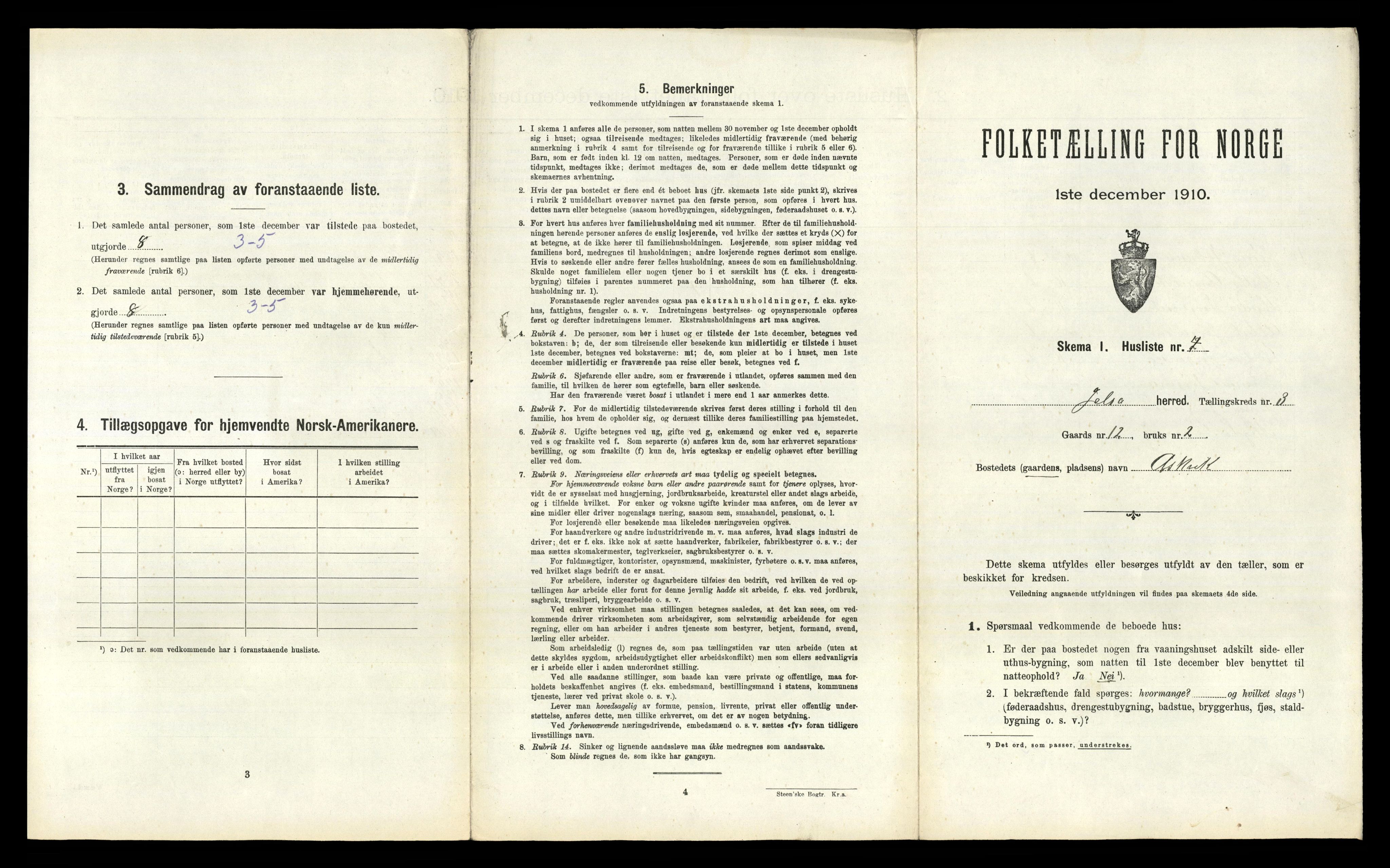 RA, 1910 census for Jelsa, 1910, p. 291