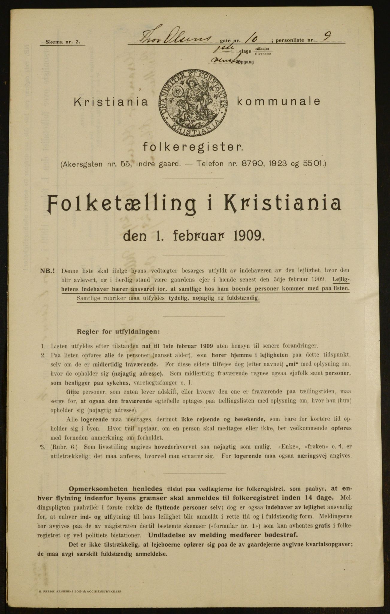 OBA, Municipal Census 1909 for Kristiania, 1909, p. 99216