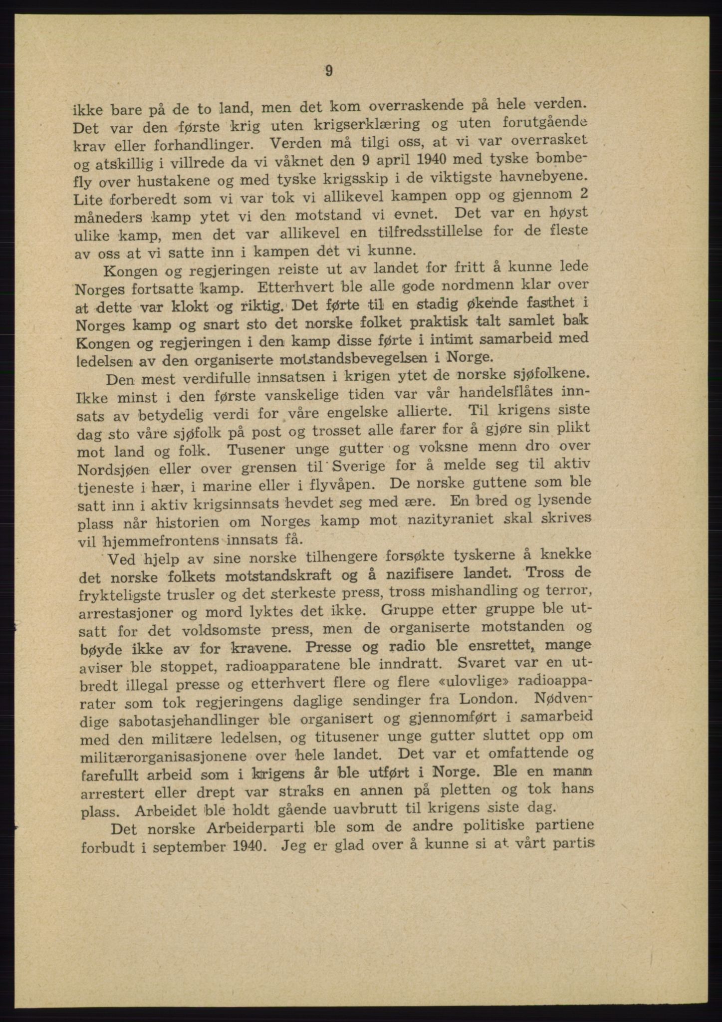 Det norske Arbeiderparti - publikasjoner, AAB/-/-/-: Protokoll over forhandlingene på landsmøtet 31. august og 1.-2. september 1945, 1945, p. 9