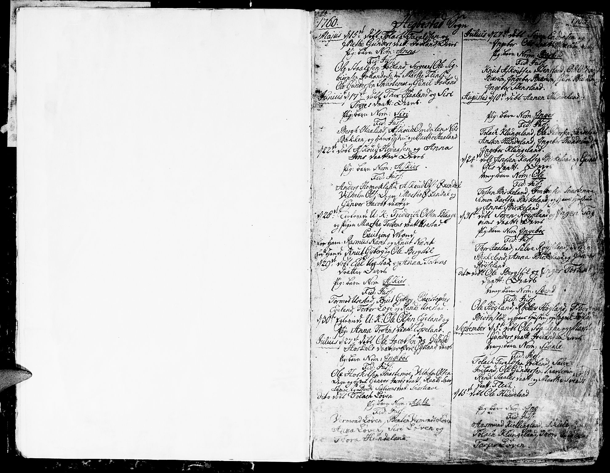 Hægebostad sokneprestkontor, SAK/1111-0024/F/Fa/Faa/L0001: Parish register (official) no. A 1 /1, 1760-1820, p. 1