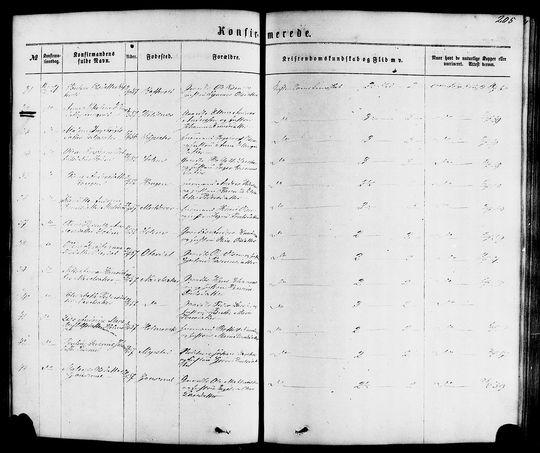 Hornindal sokneprestembete, AV/SAB-A-82401/H/Haa/Haaa/L0002: Parish register (official) no. A 2, 1867-1884, p. 205