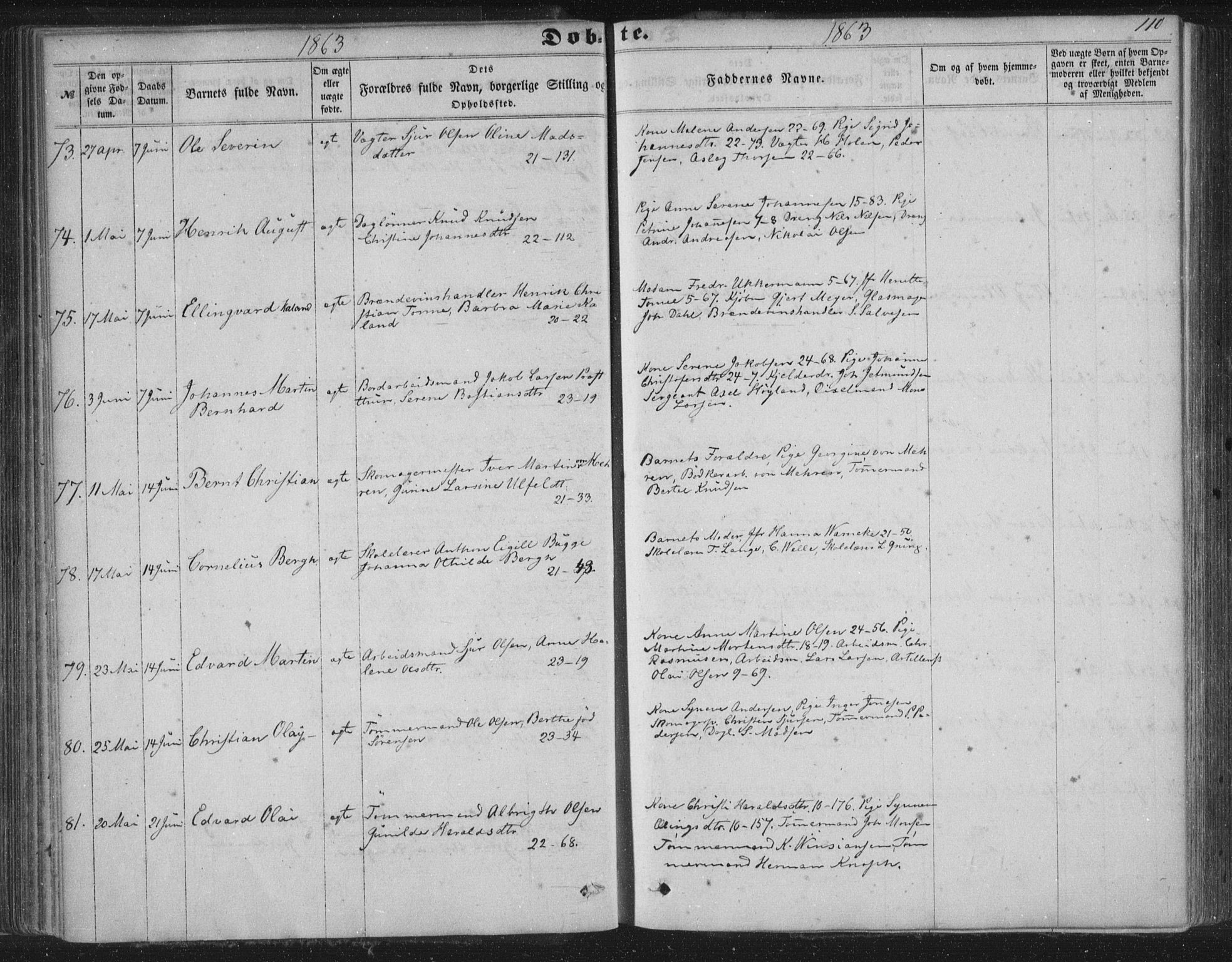 Korskirken sokneprestembete, AV/SAB-A-76101/H/Haa/L0018: Parish register (official) no. B 4, 1857-1866, p. 110