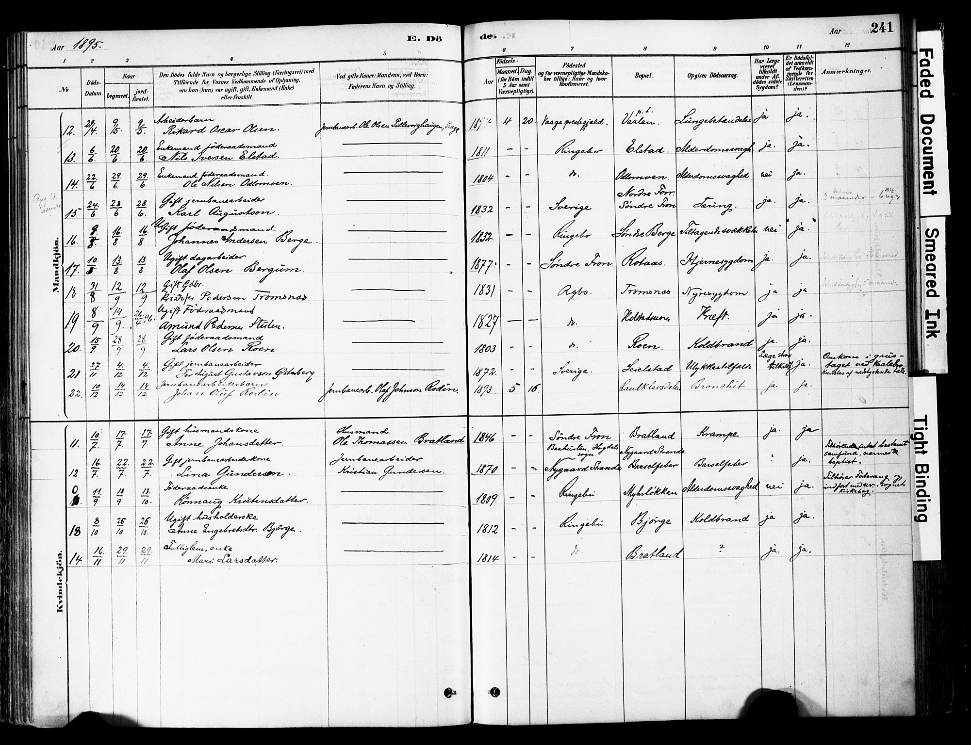 Ringebu prestekontor, AV/SAH-PREST-082/H/Ha/Haa/L0008: Parish register (official) no. 8, 1878-1898, p. 241