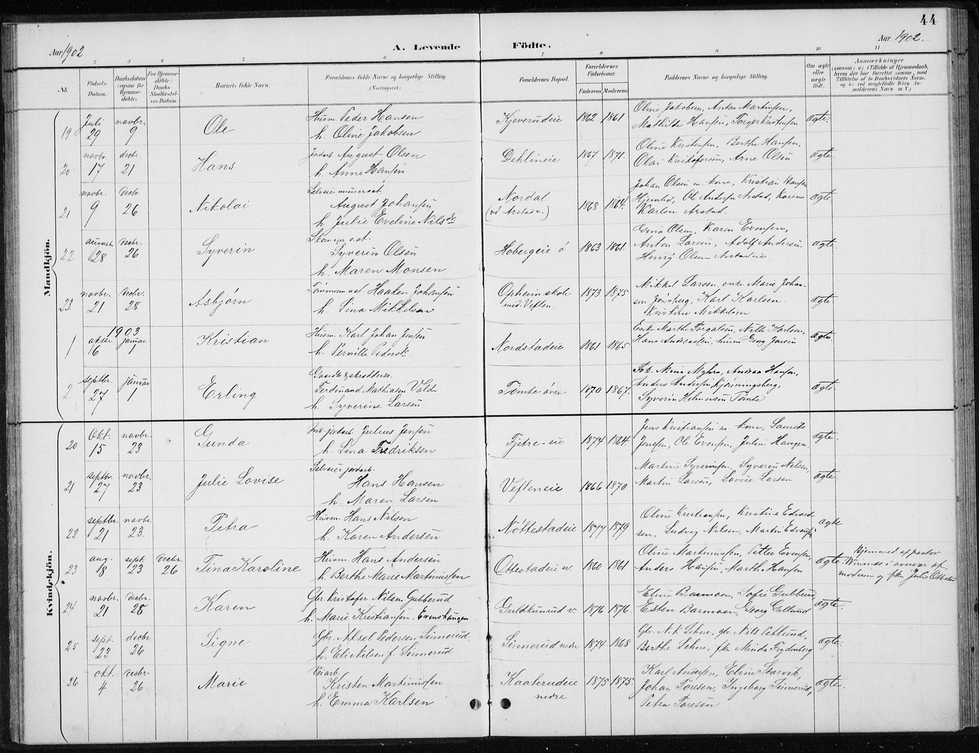 Stange prestekontor, AV/SAH-PREST-002/L/L0010: Parish register (copy) no. 10, 1894-1905, p. 44