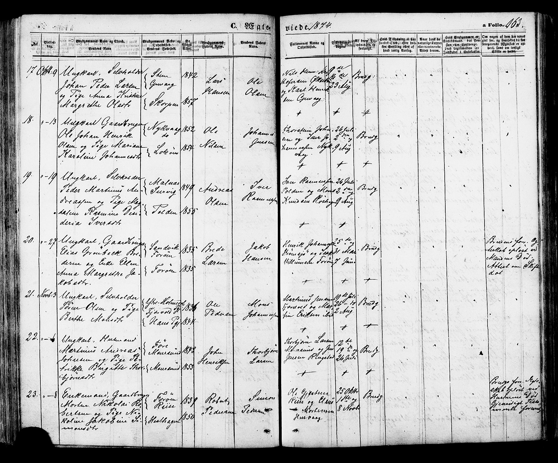 Ministerialprotokoller, klokkerbøker og fødselsregistre - Nordland, AV/SAT-A-1459/891/L1301: Parish register (official) no. 891A06, 1870-1878, p. 163