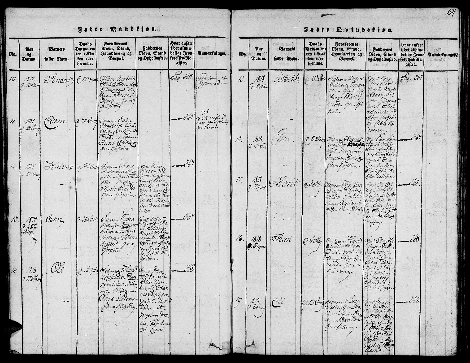 Ministerialprotokoller, klokkerbøker og fødselsregistre - Sør-Trøndelag, SAT/A-1456/685/L0956: Parish register (official) no. 685A03 /3, 1817-1829, p. 64